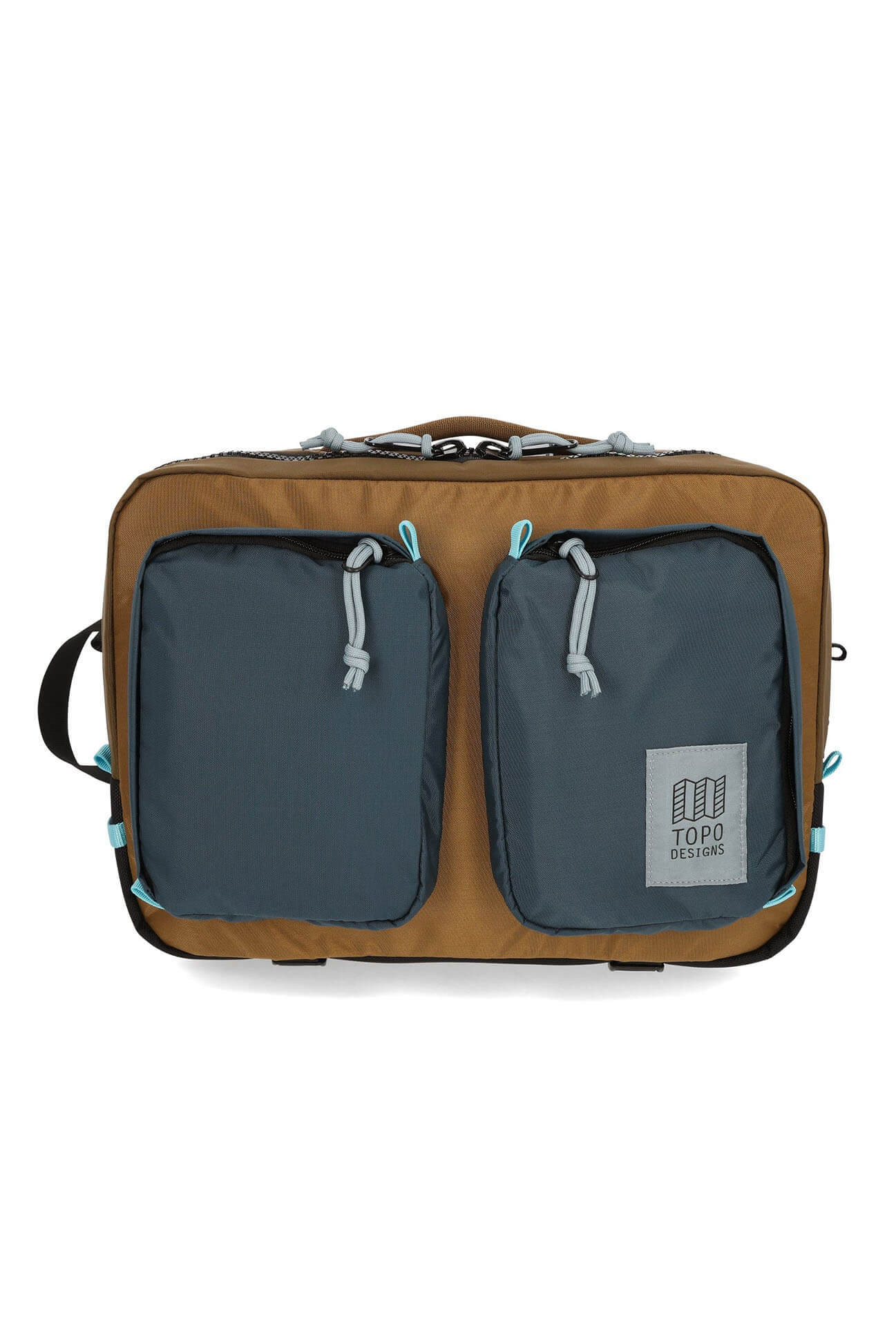Topo Designs global briefcase in desert palm and palm blue