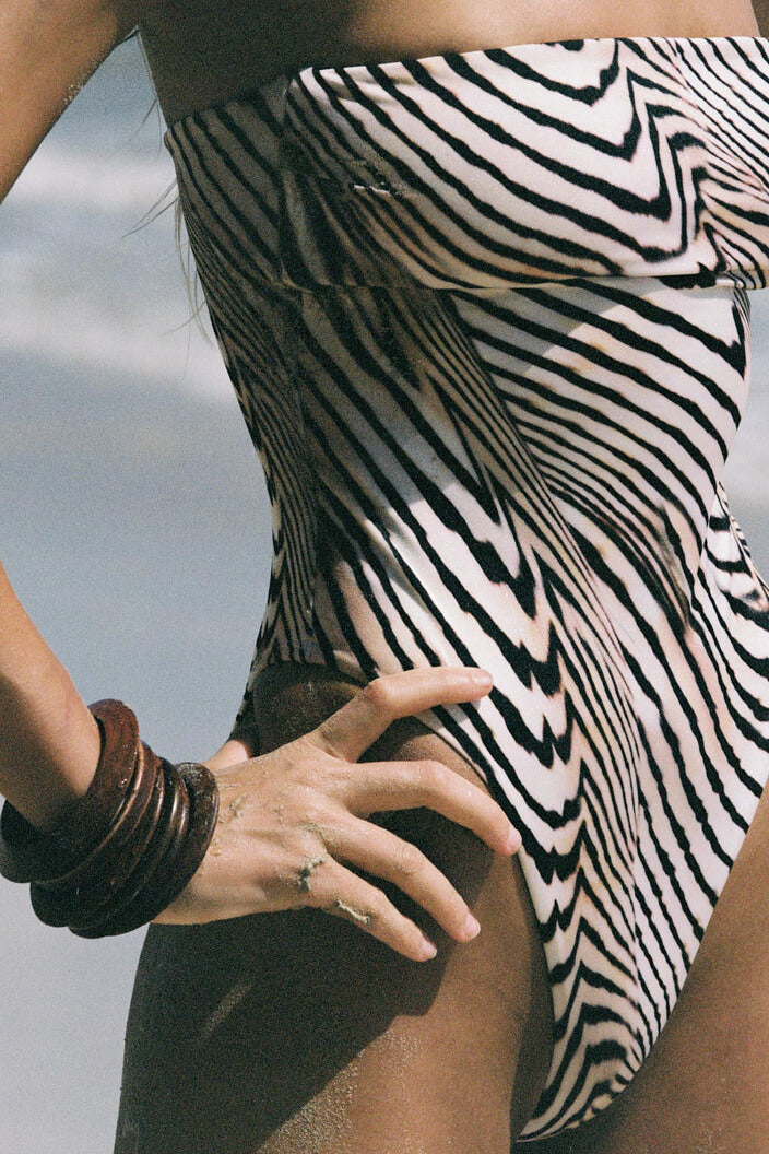 Vitamin A Bandeau One Piece in shell stripe
