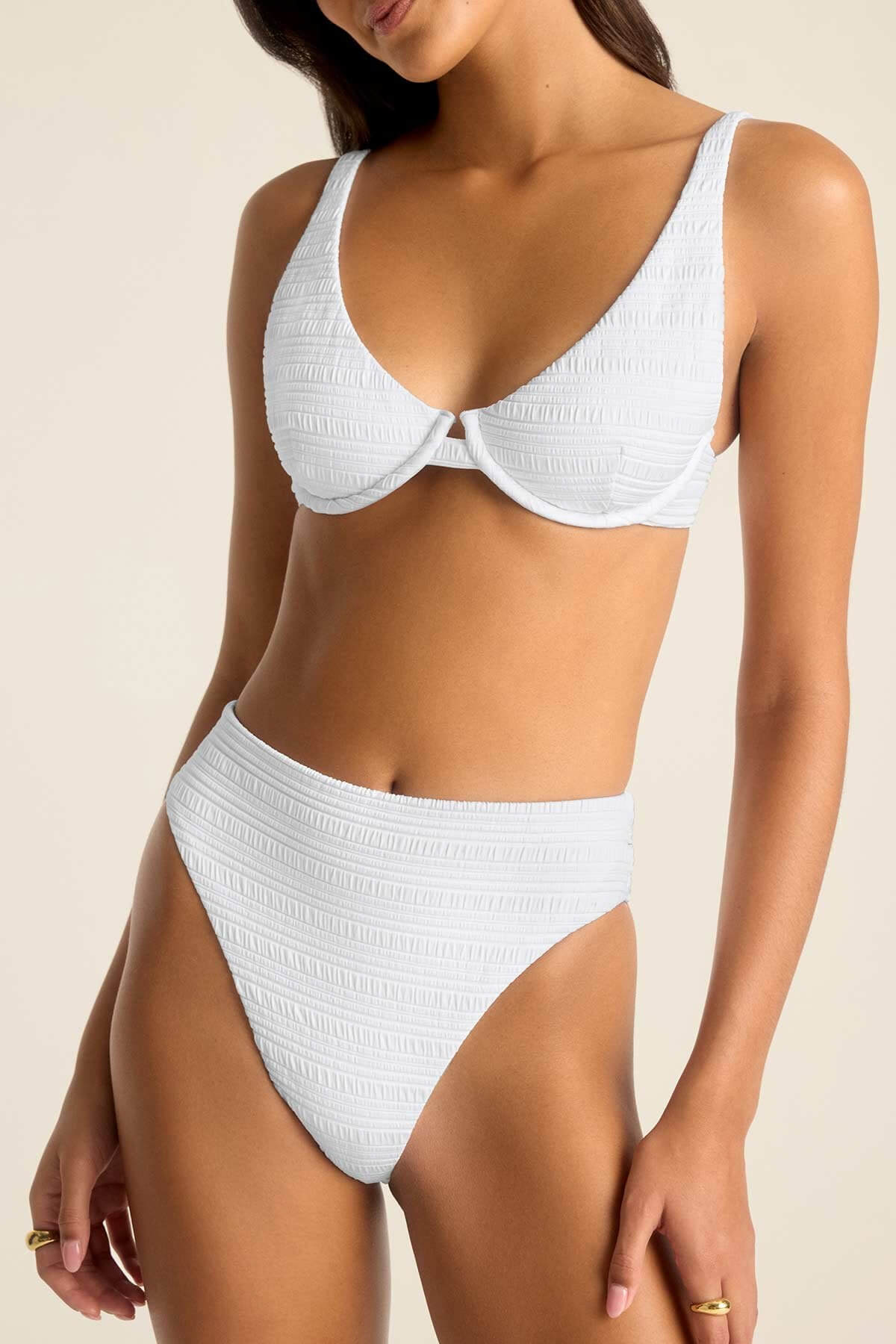 Vitamin A Barcelona bottom in white seersucker stripe