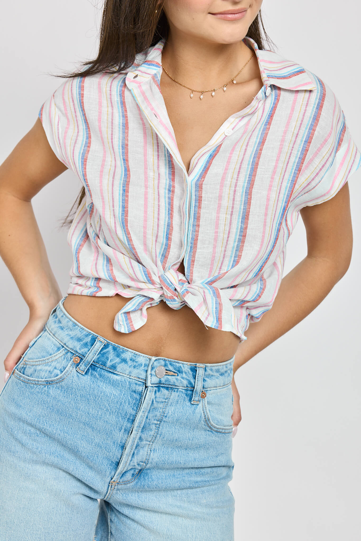 Womens striped button up top