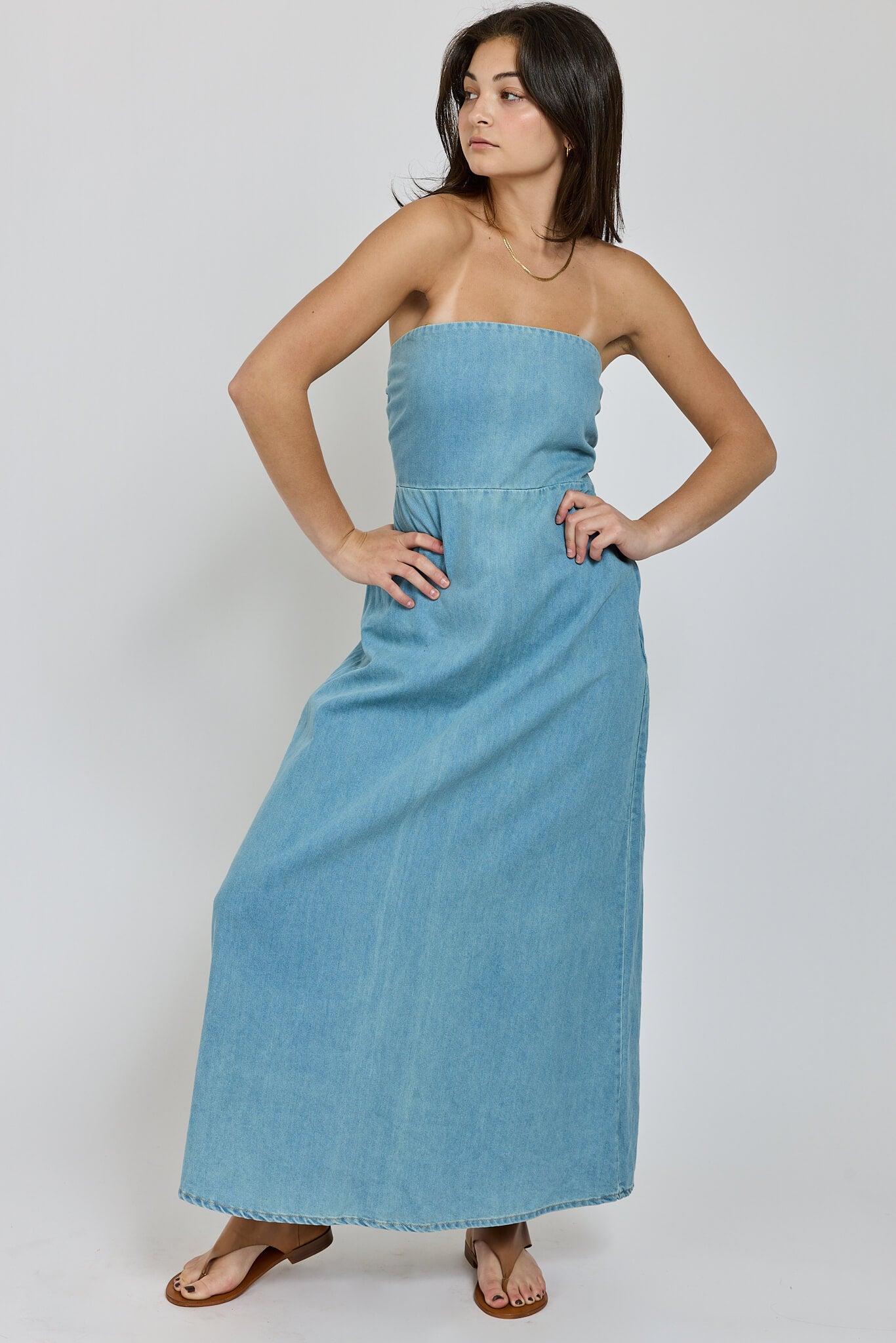 Womens strapless denim midi dress