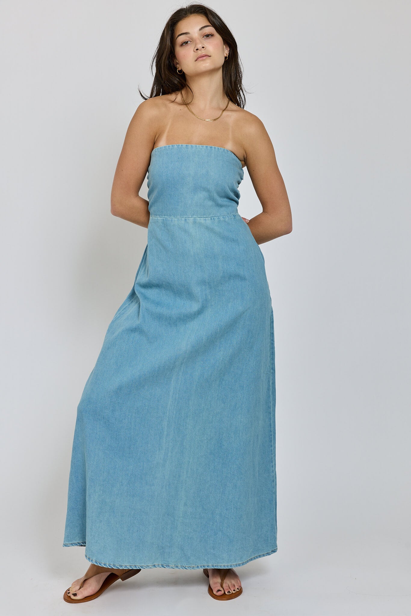 Womens denim flowy midi dress