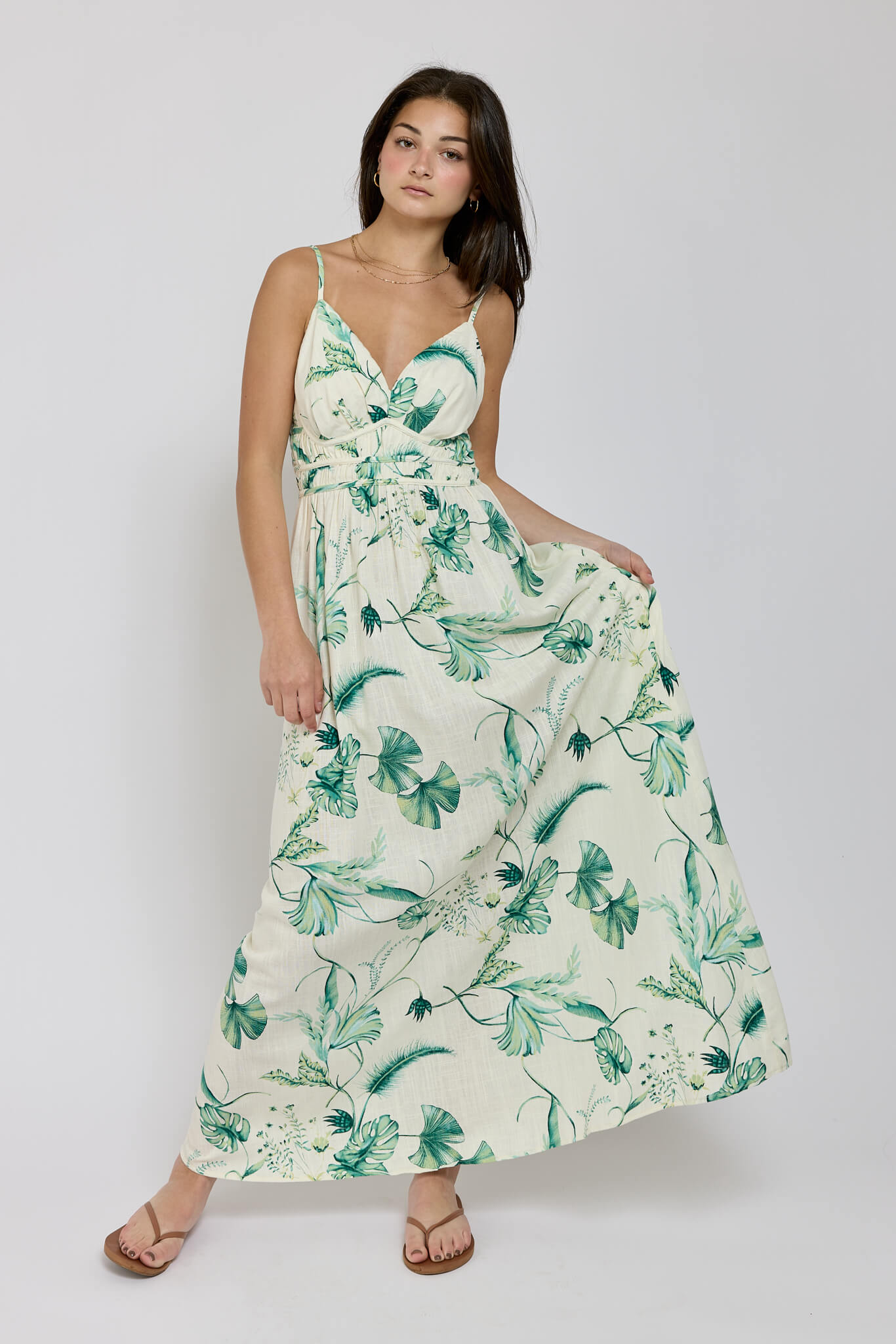 Womens greenery print linen dress