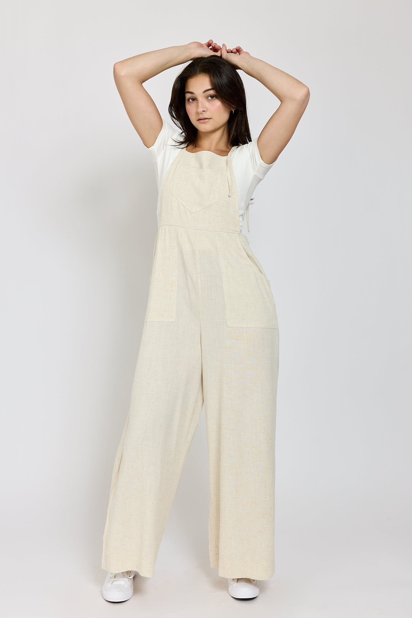 Womens straight leg jumpsuit with front pockets