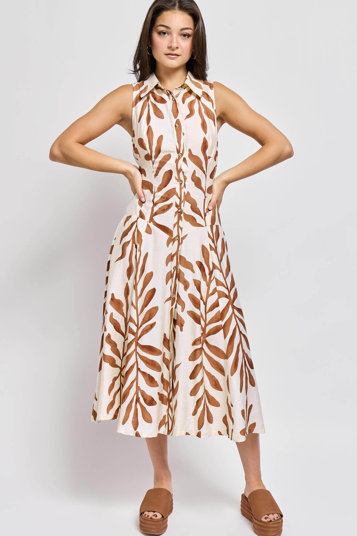 Womens leaf print midi dress