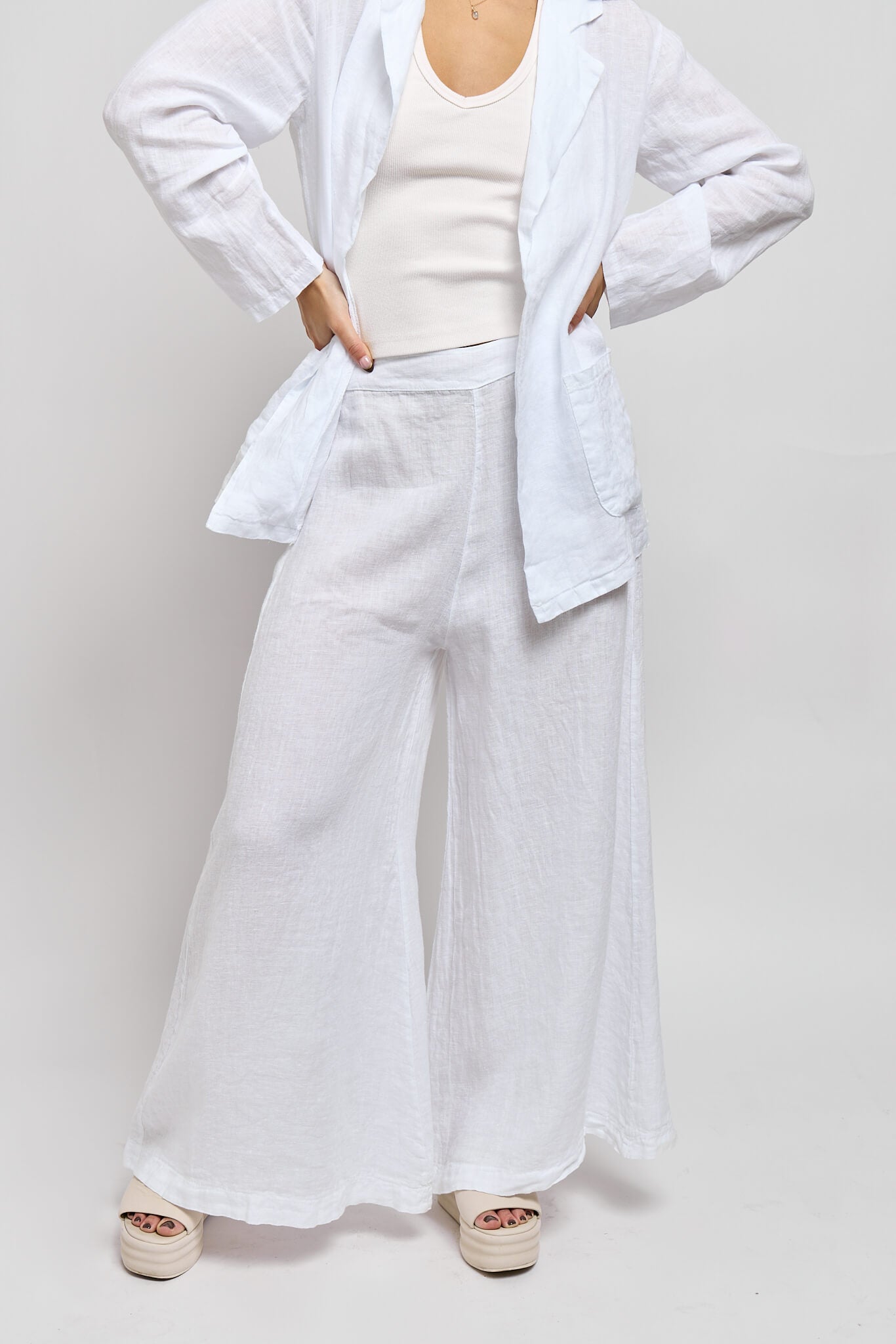 Womens white semi sheer italian linen trousers