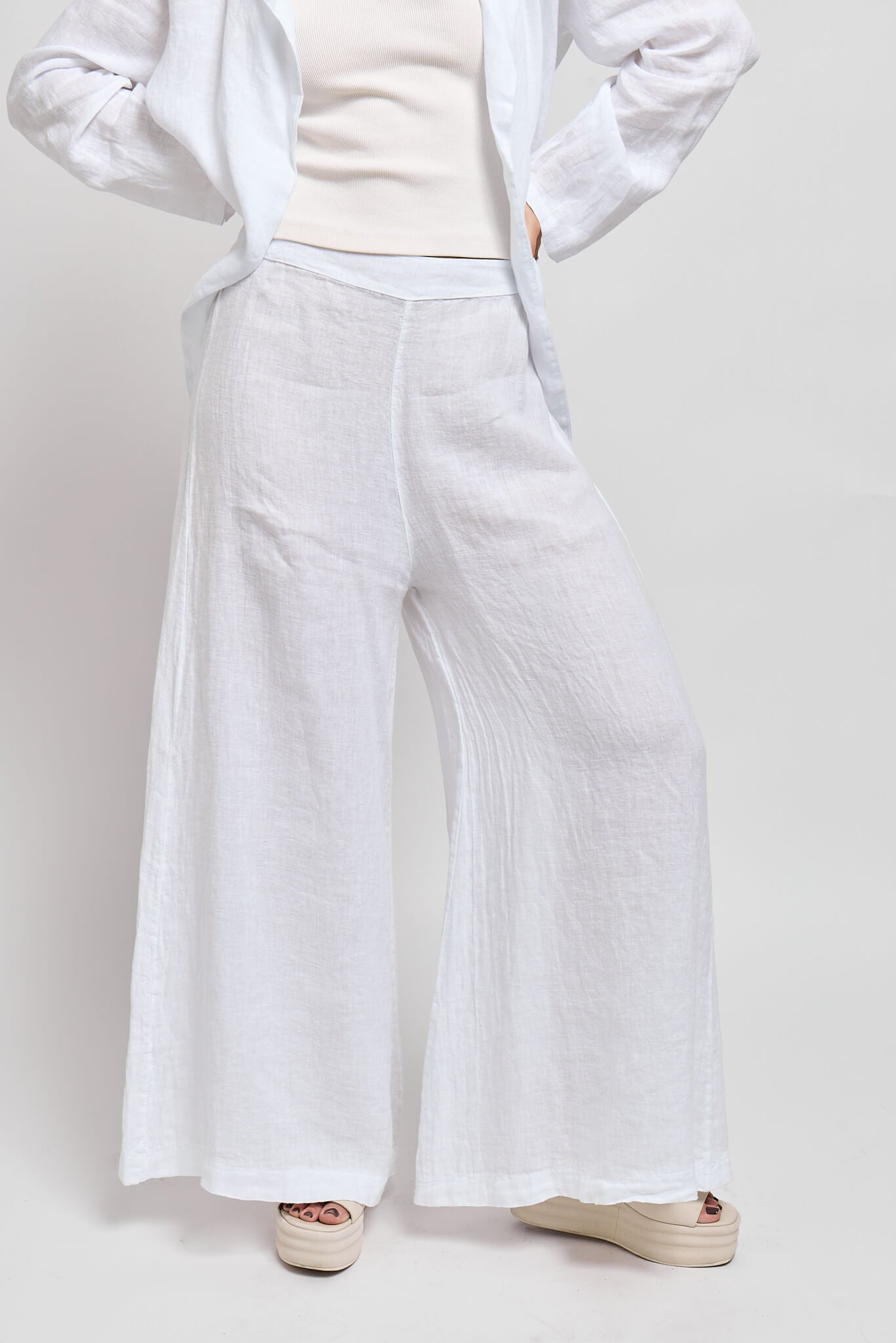 Womens italian linen wide leg trousers