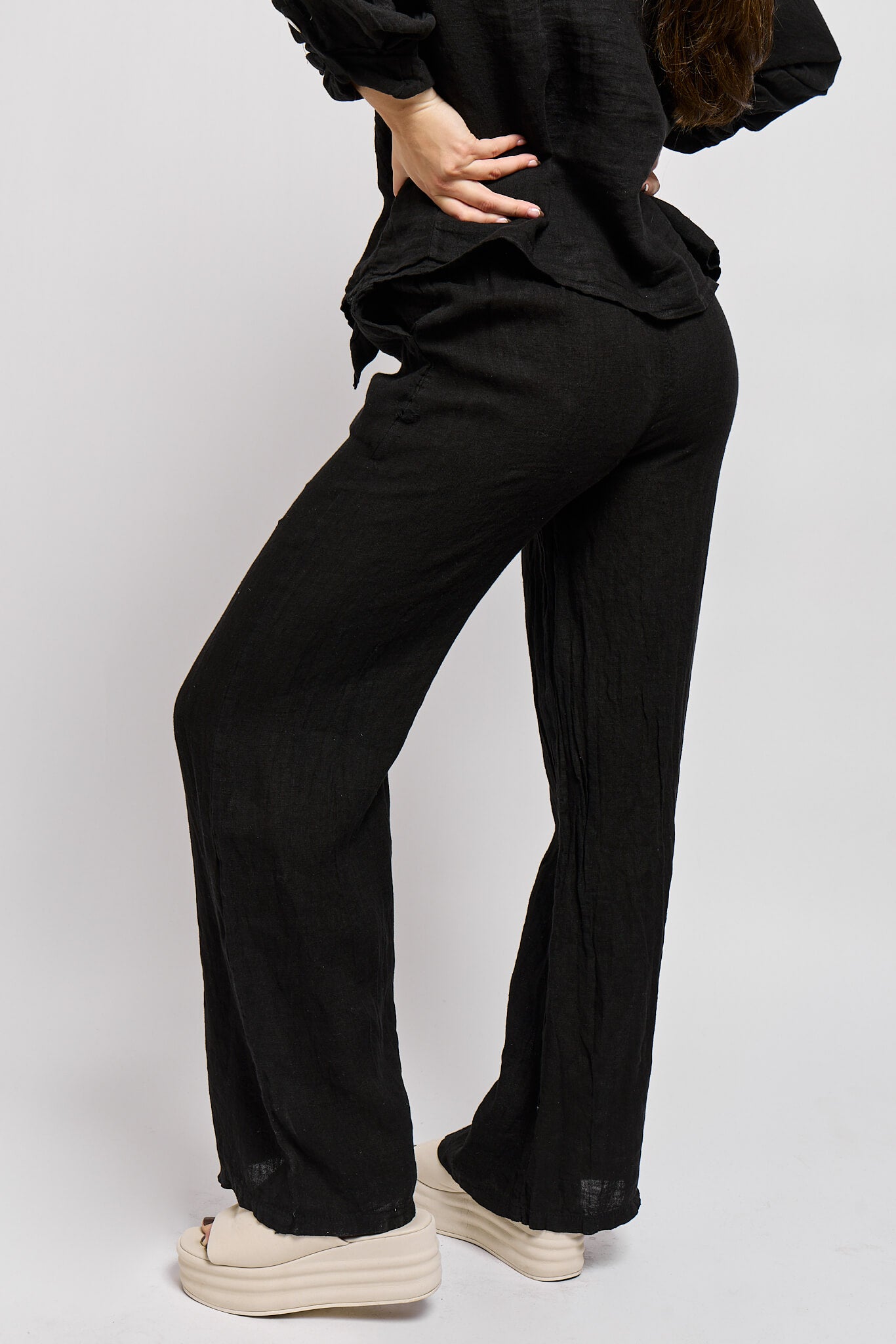 Womens black linen pants with front pocket