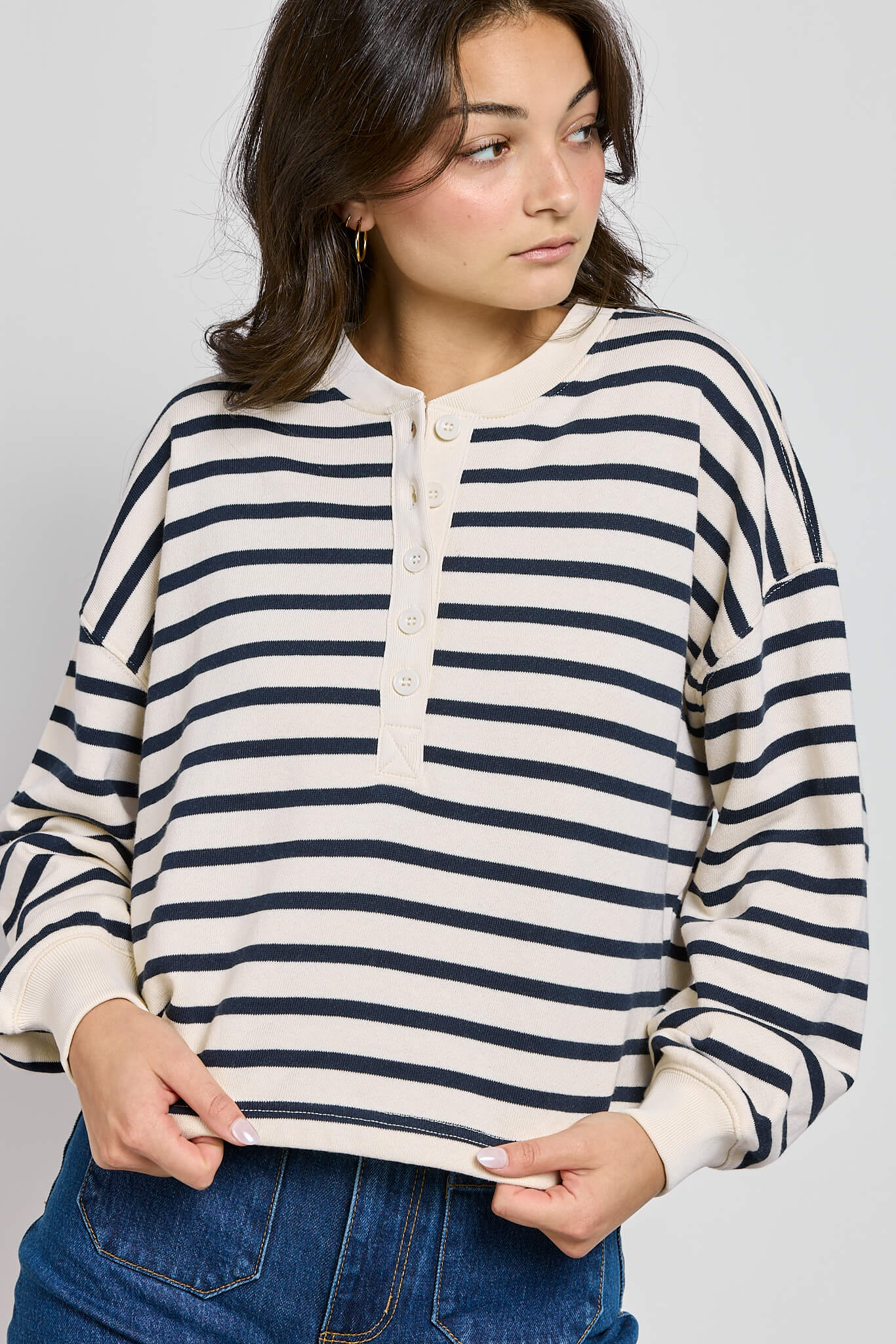 Womens stretchy cotton striped sweater