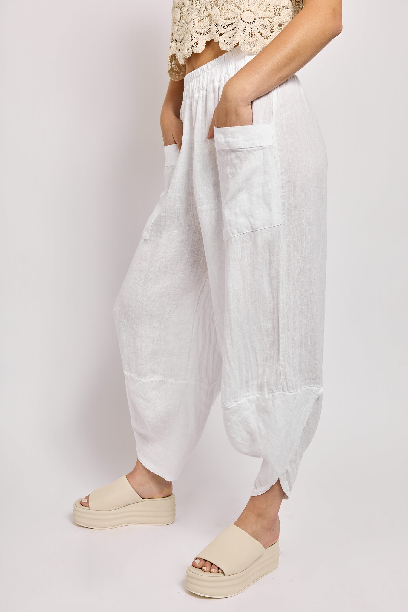 Womens italian linen pants with front pockets
