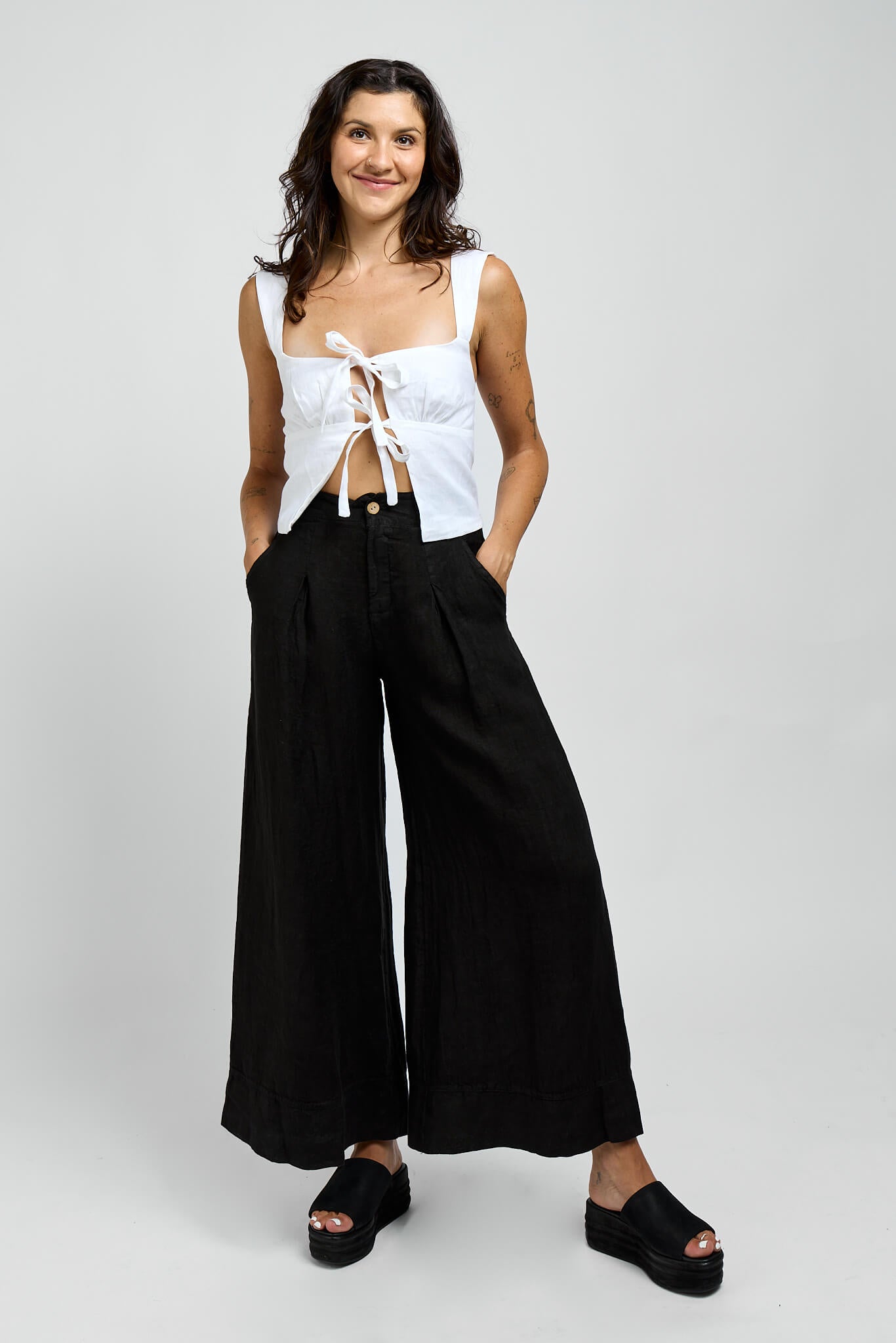 Womens black palazzo linen pants