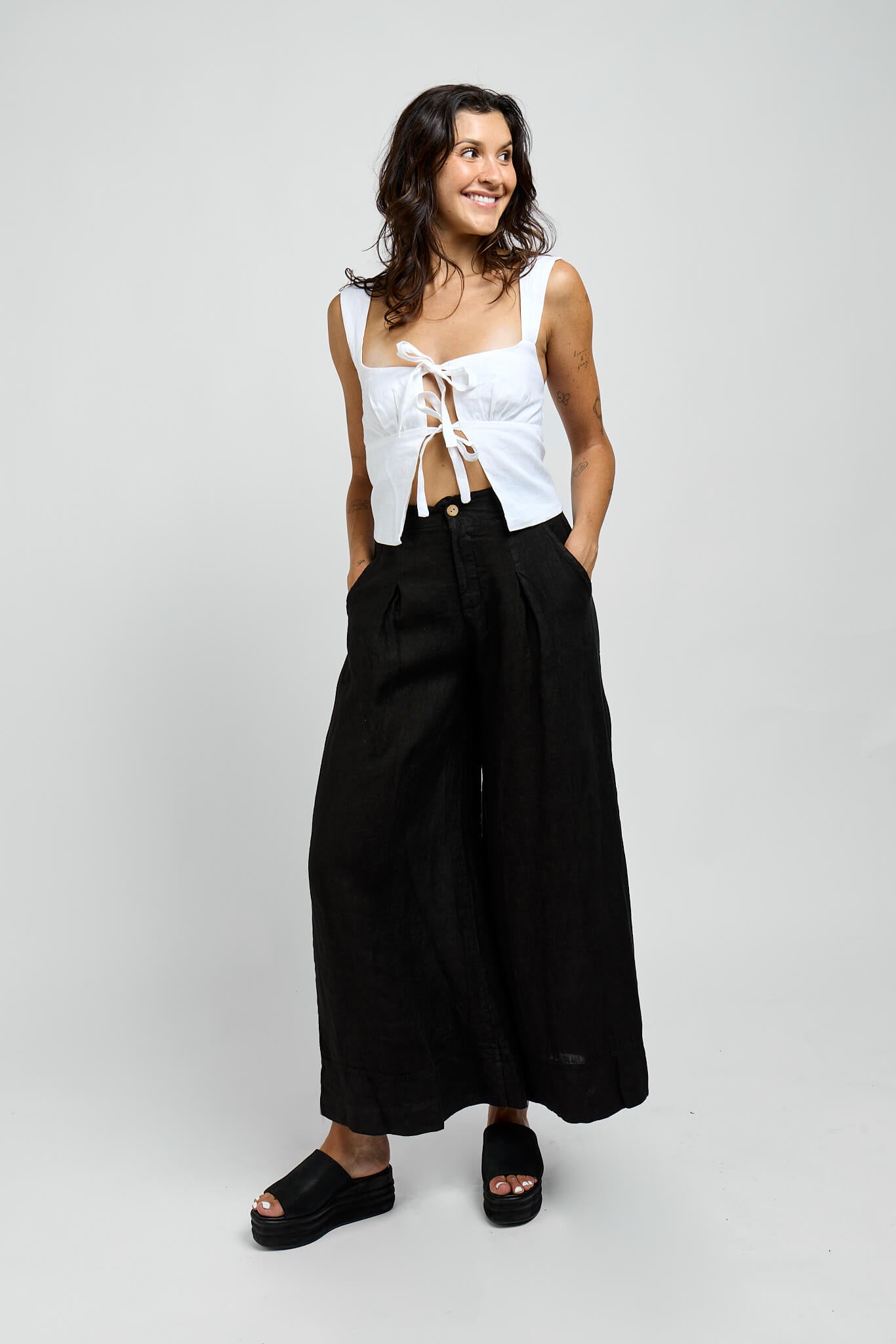 Womens black wide leg trouser pants