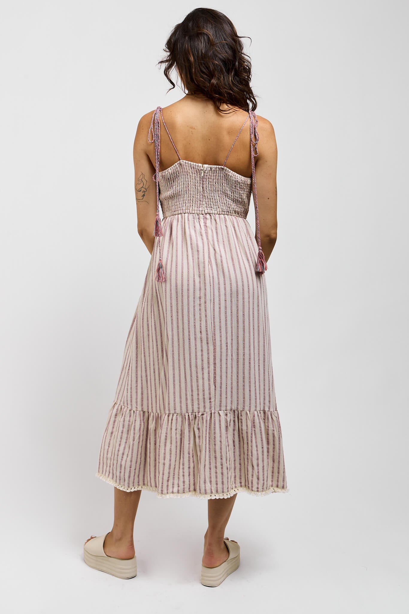 Womens dress with striped and back zipper closure
