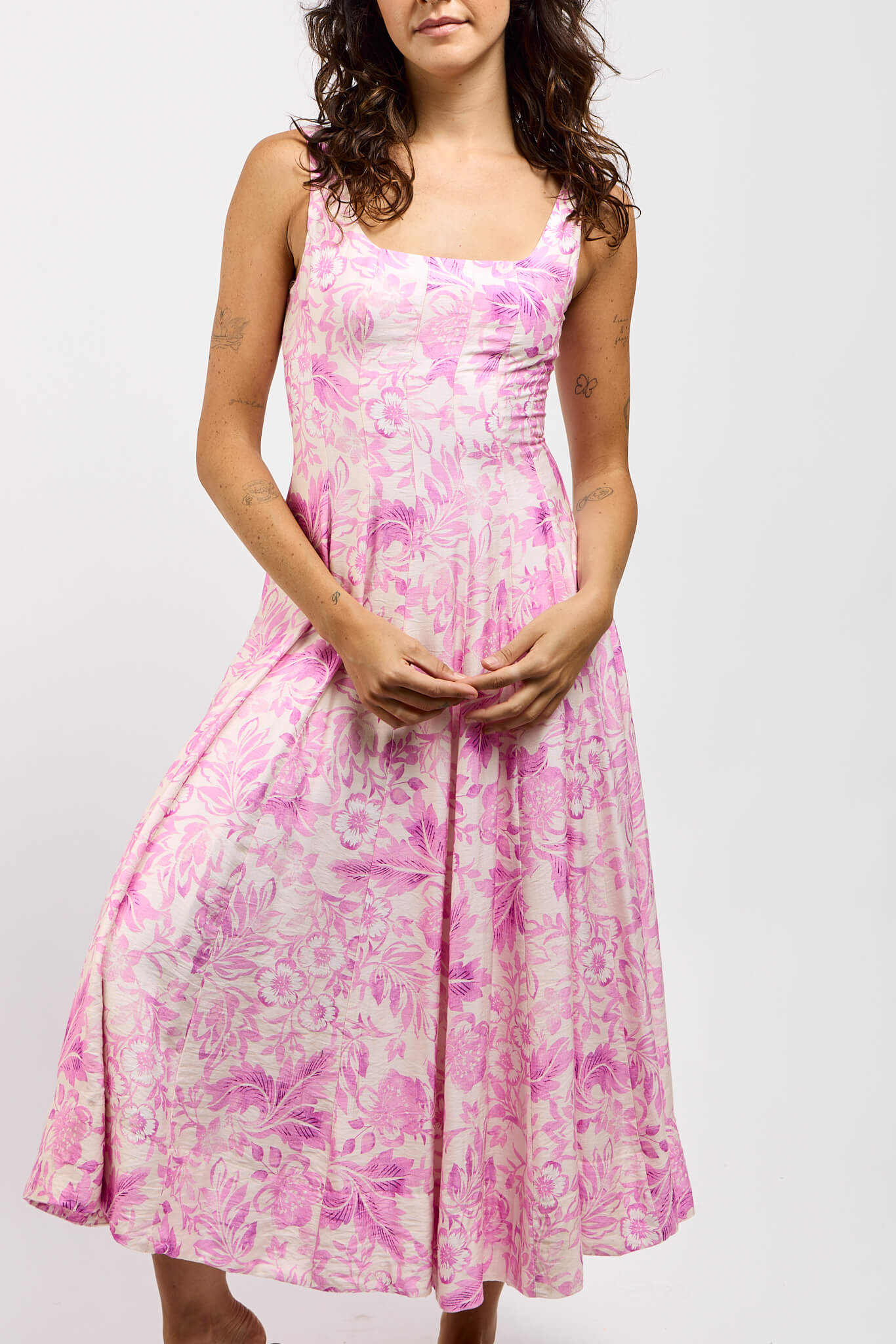 Womens Pink floral dress Midi dress