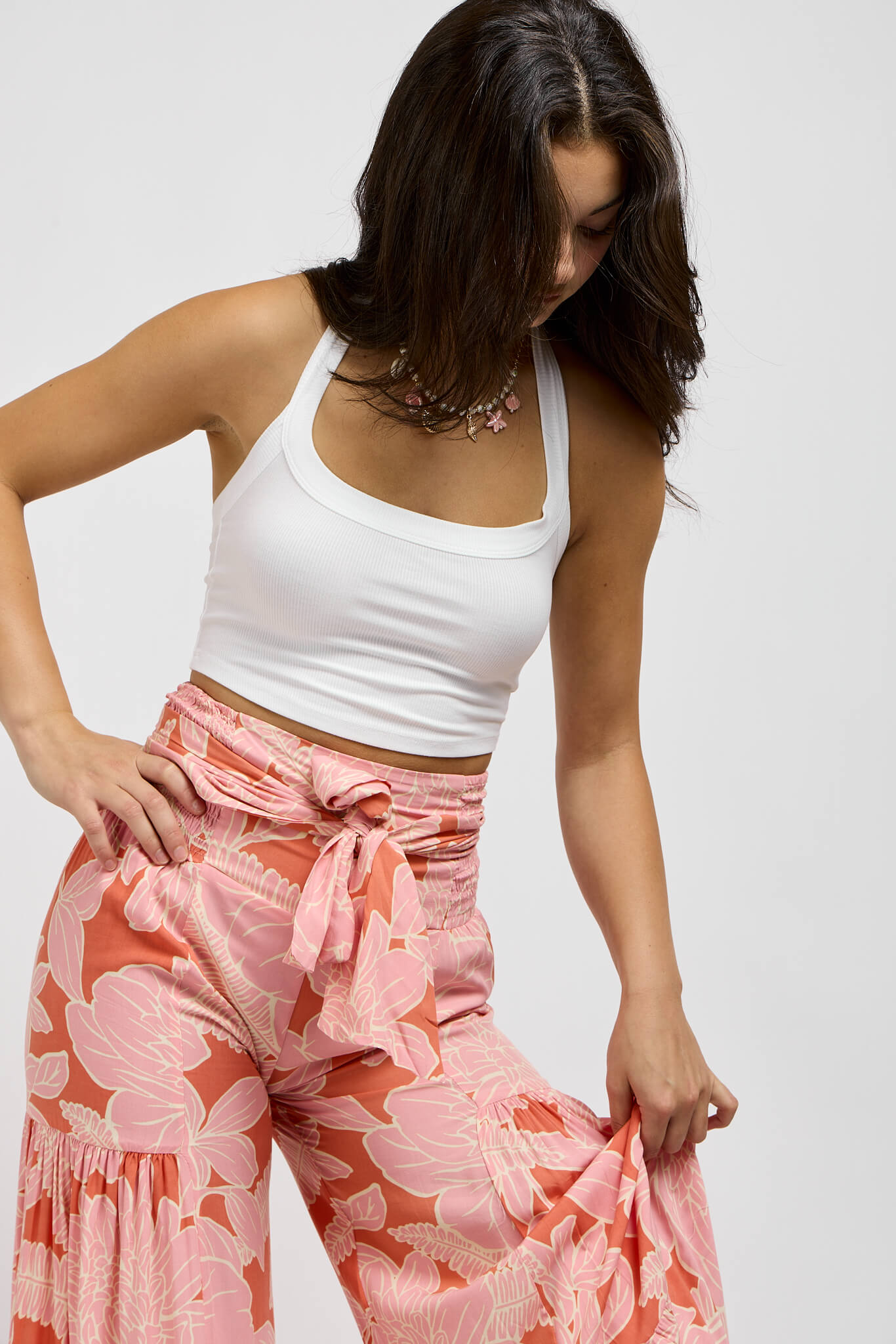 Womens high waisted pants with front tie