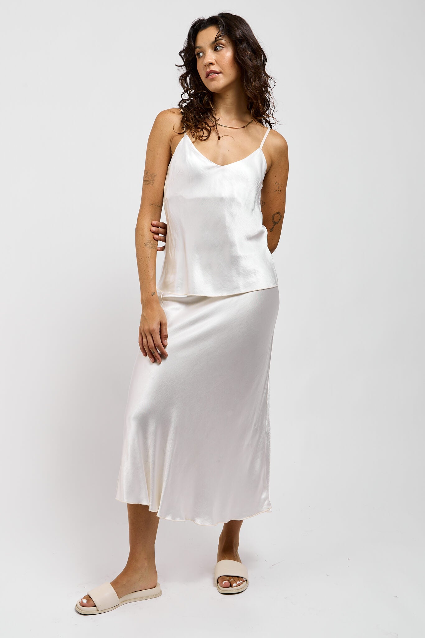Womens silk material midi skirt