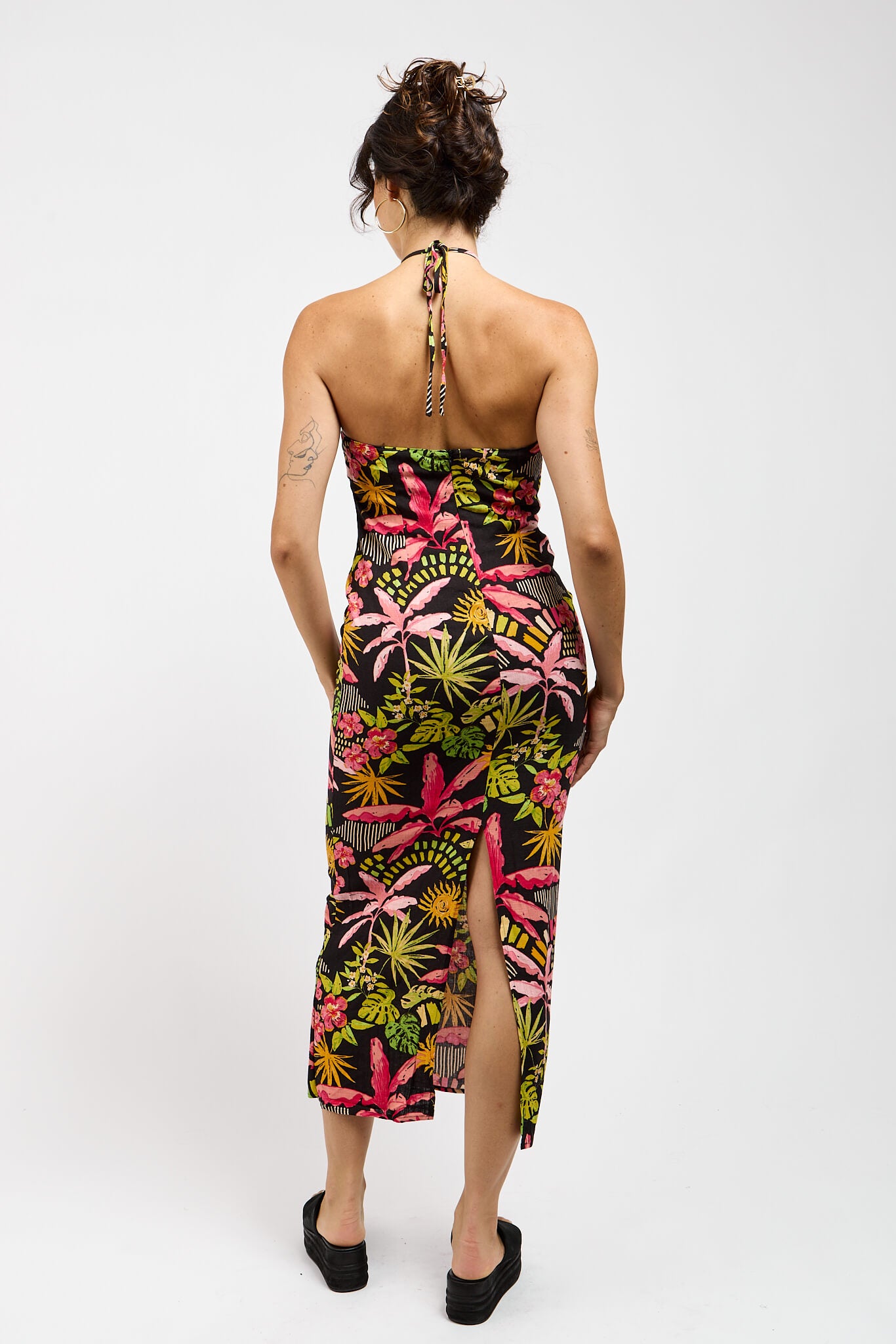 Womens halter dress with back slip and zipper closure