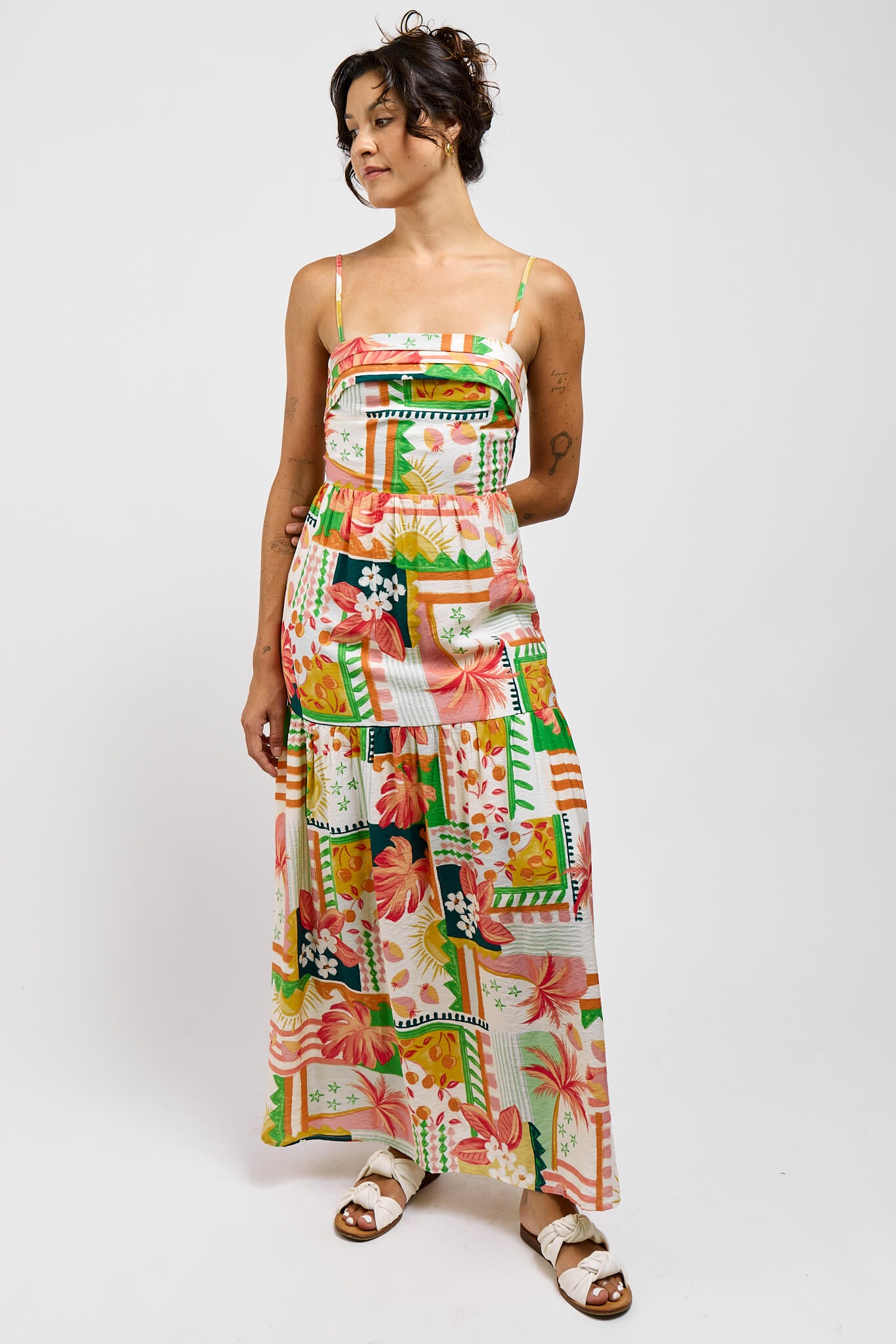 Womens colorful maxi dress with spaghetti straps
