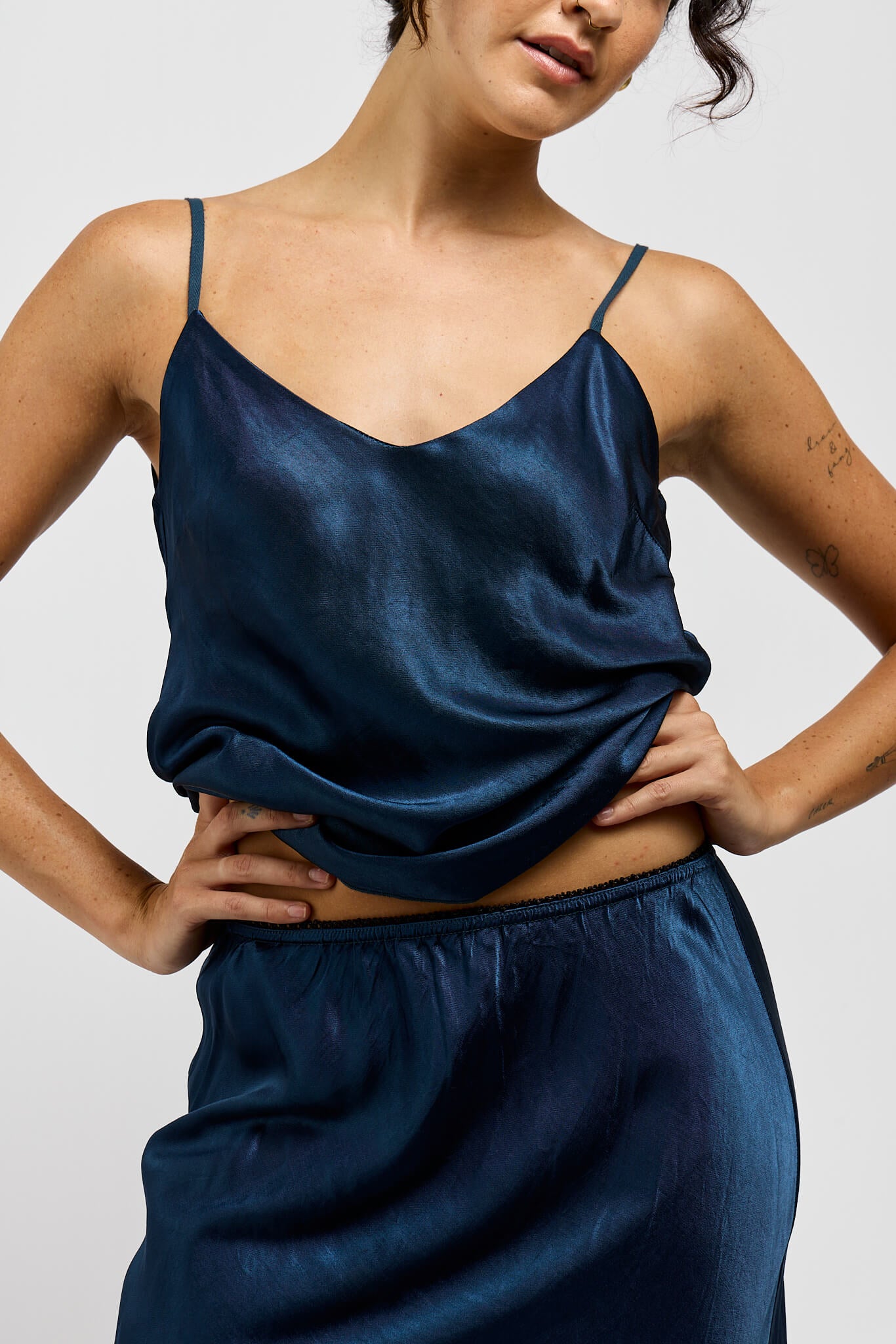 Womens dark blue satin tank top