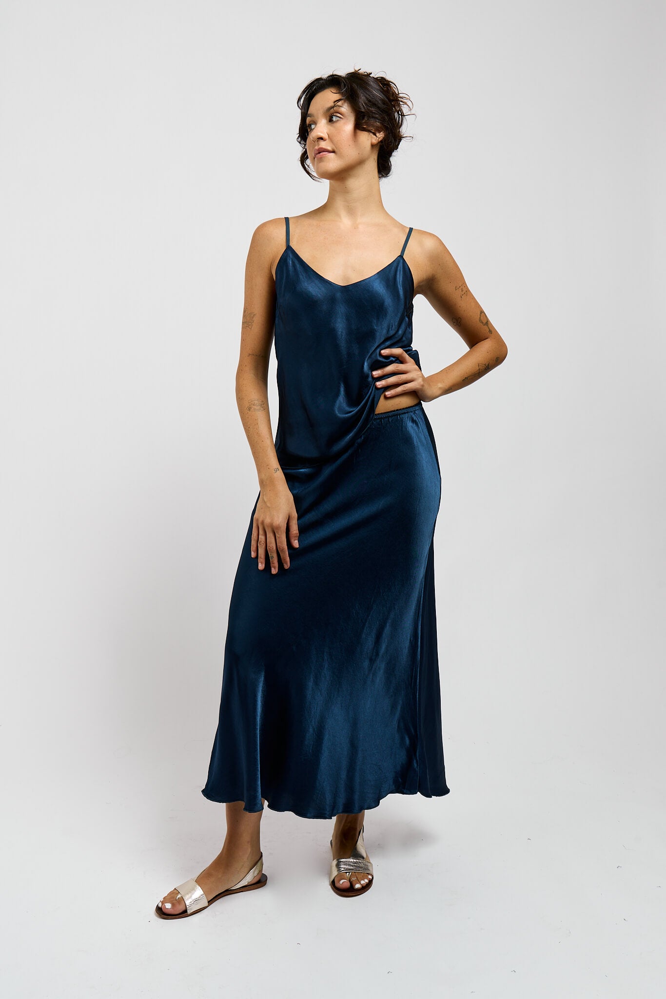Womens dark blue silky skirt