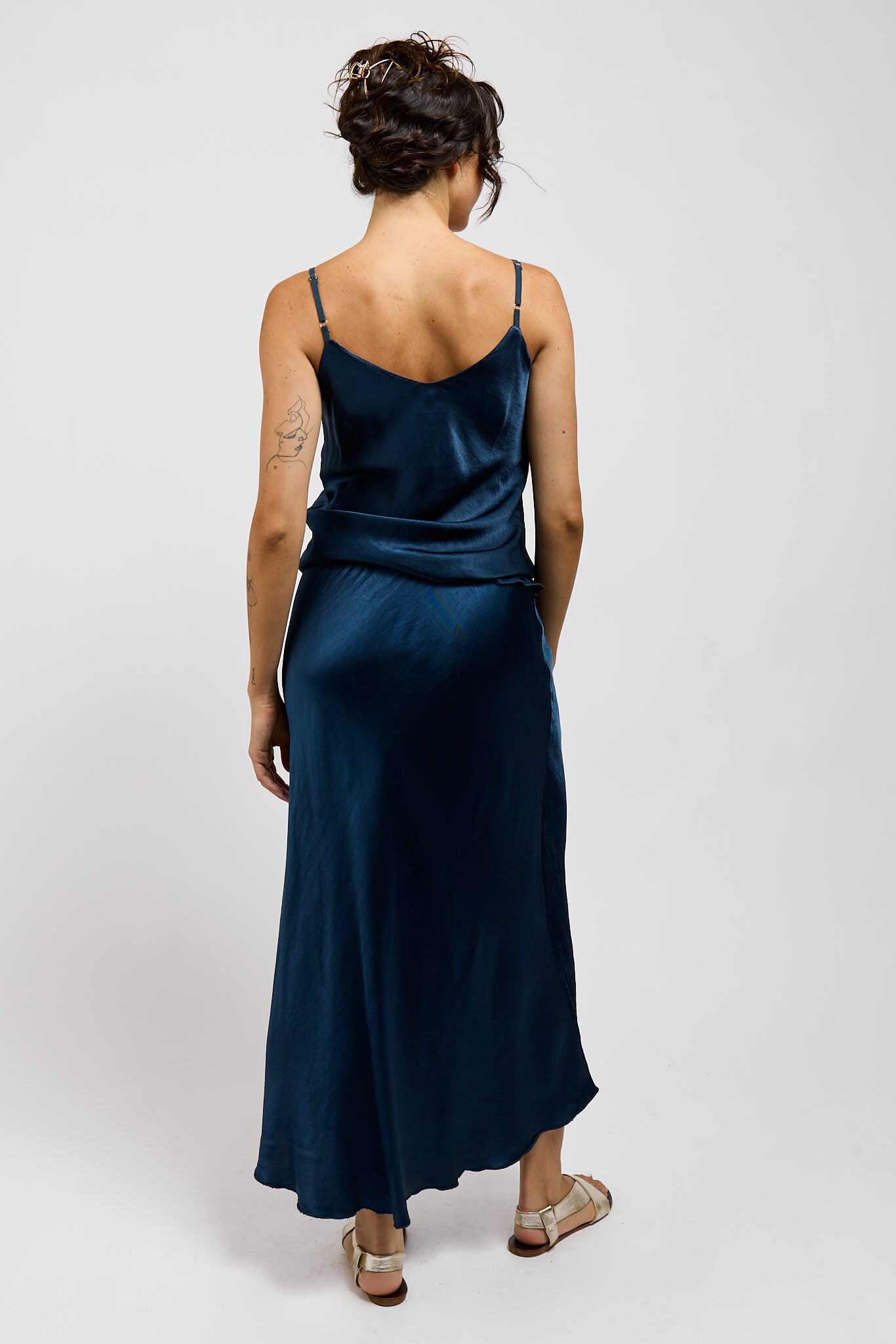 Womens blue silky midi skirt