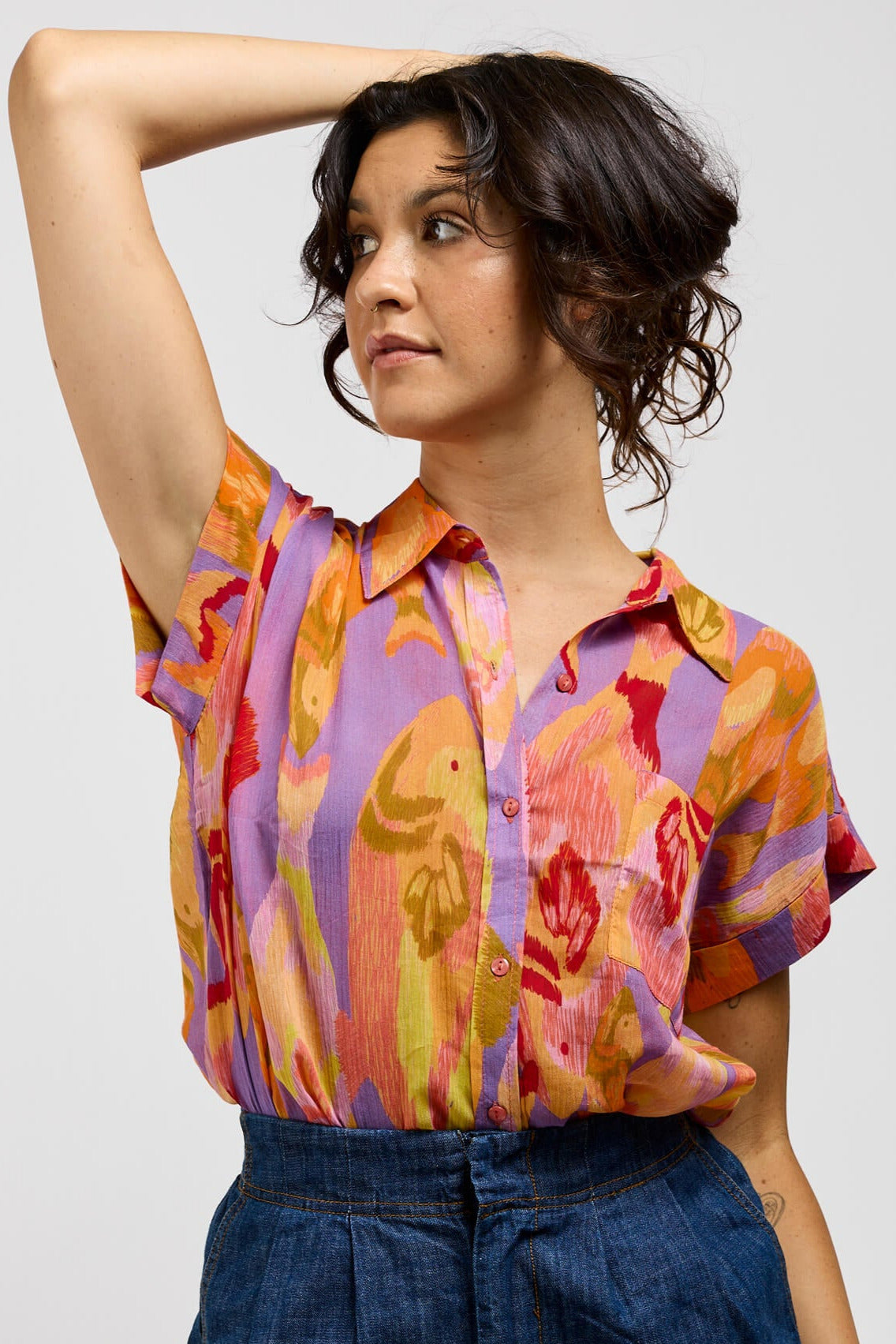 Womens colorful printed buttonup shirt with collar