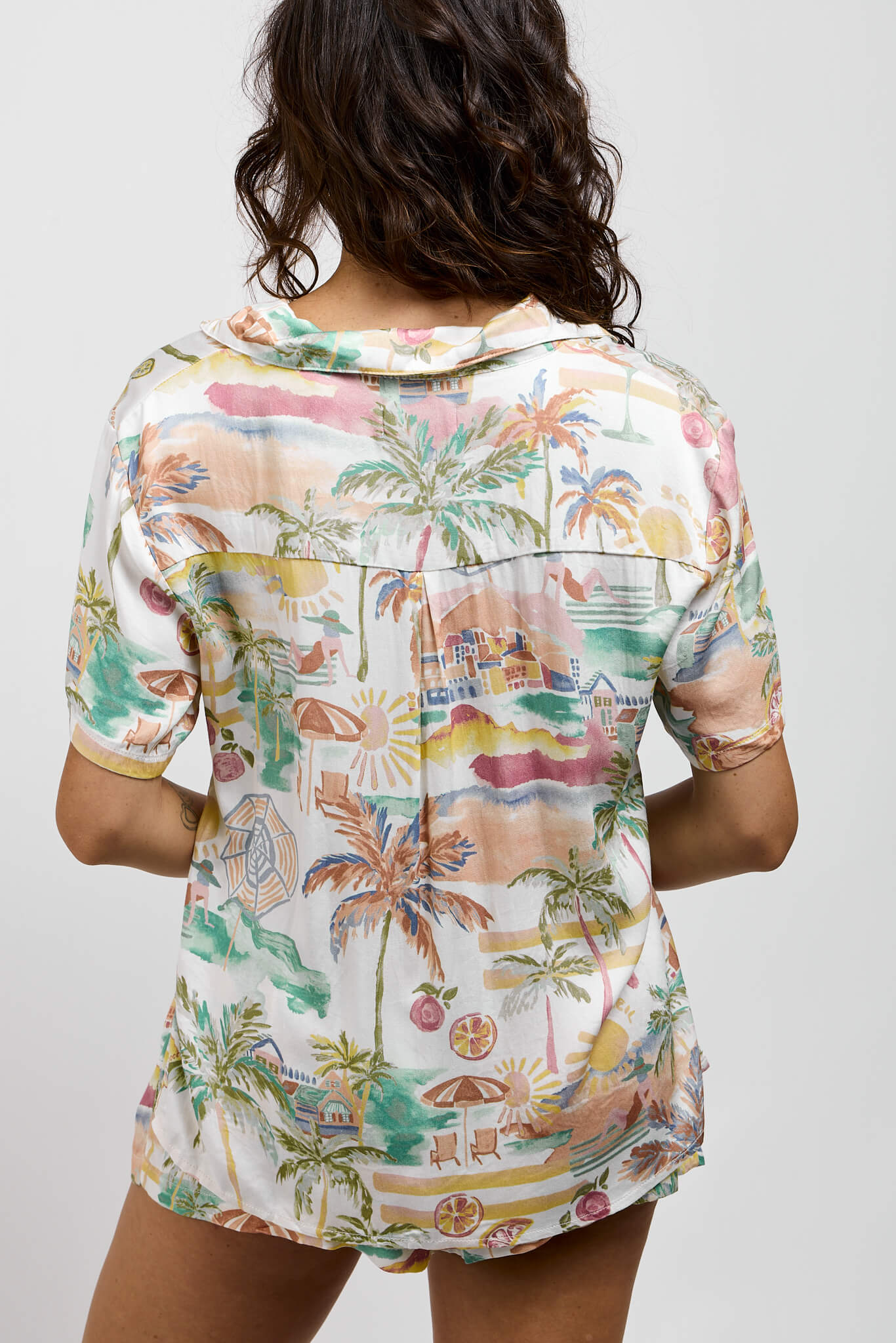 Womens collared short set with tropical print