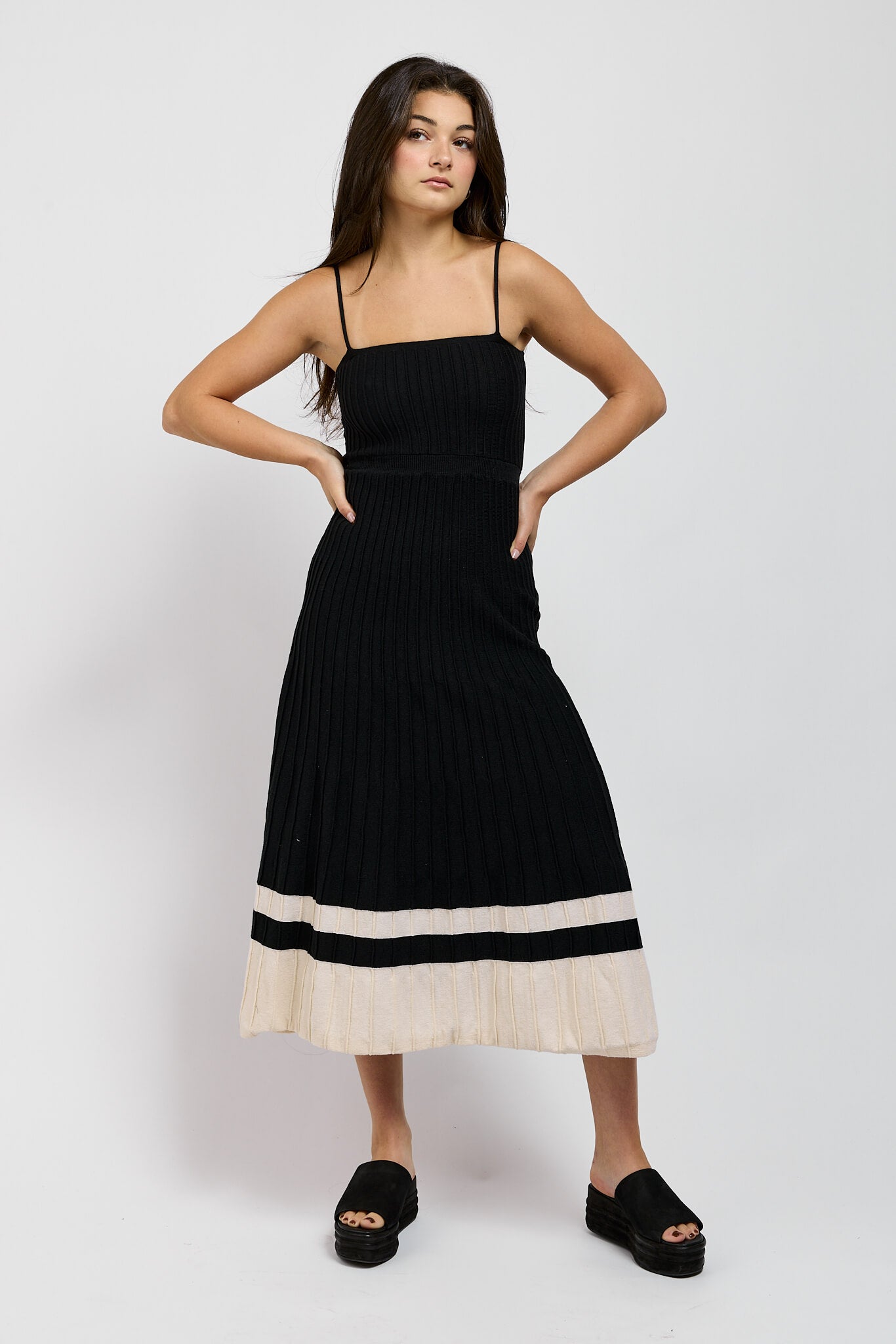Womens ribbed knit dress with contrast hem