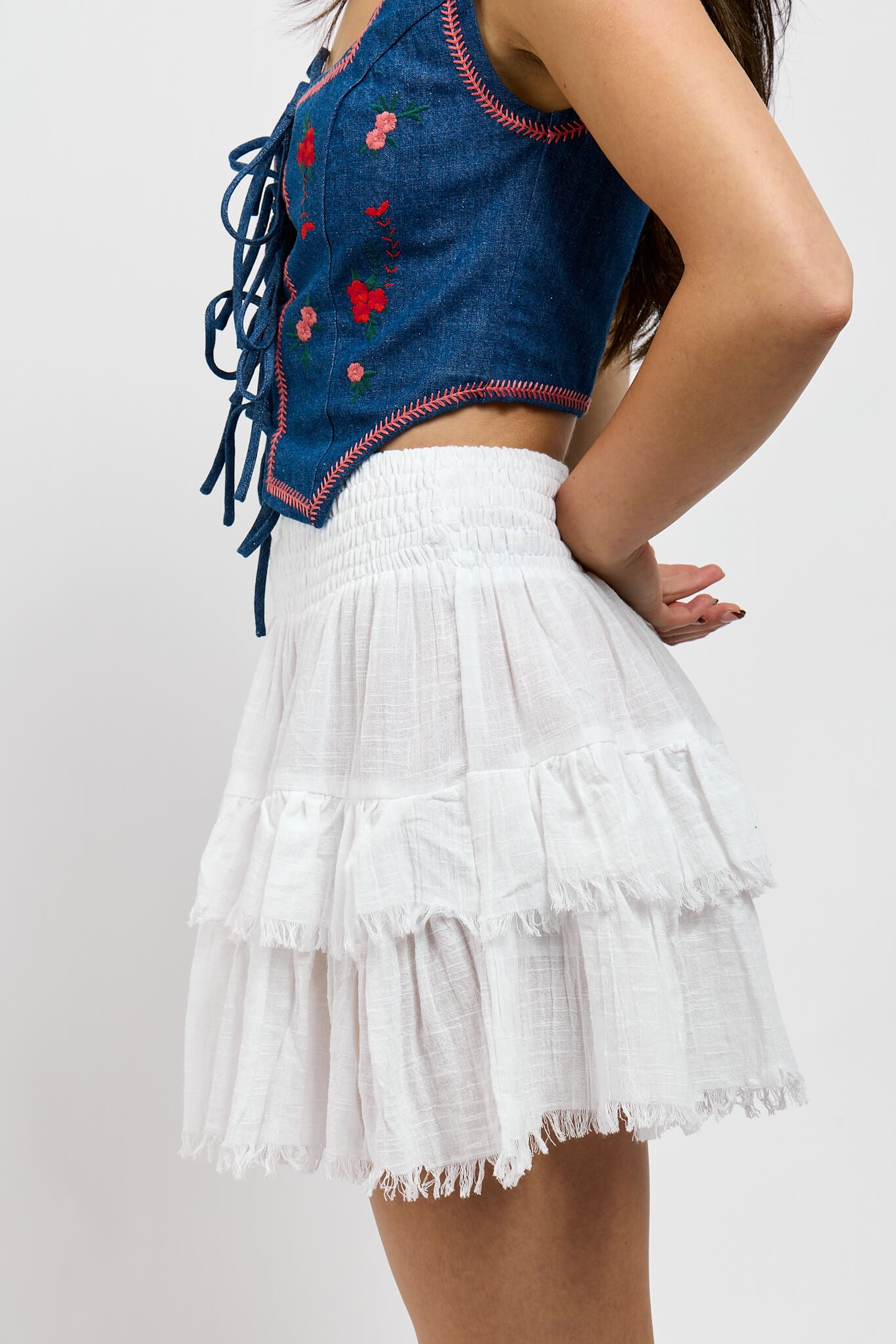 Womens white high waist mini skirt