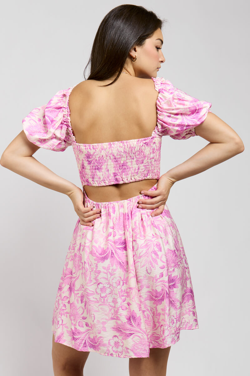 Womens dress with back cutout, stretchy back and stretchy waistband
