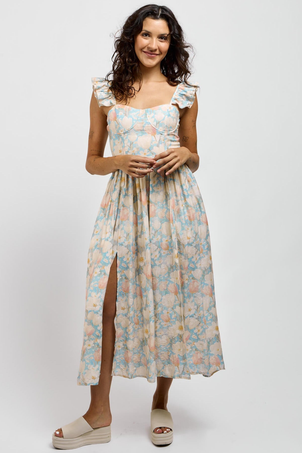 Womes soft floral maxi dress with leg slit