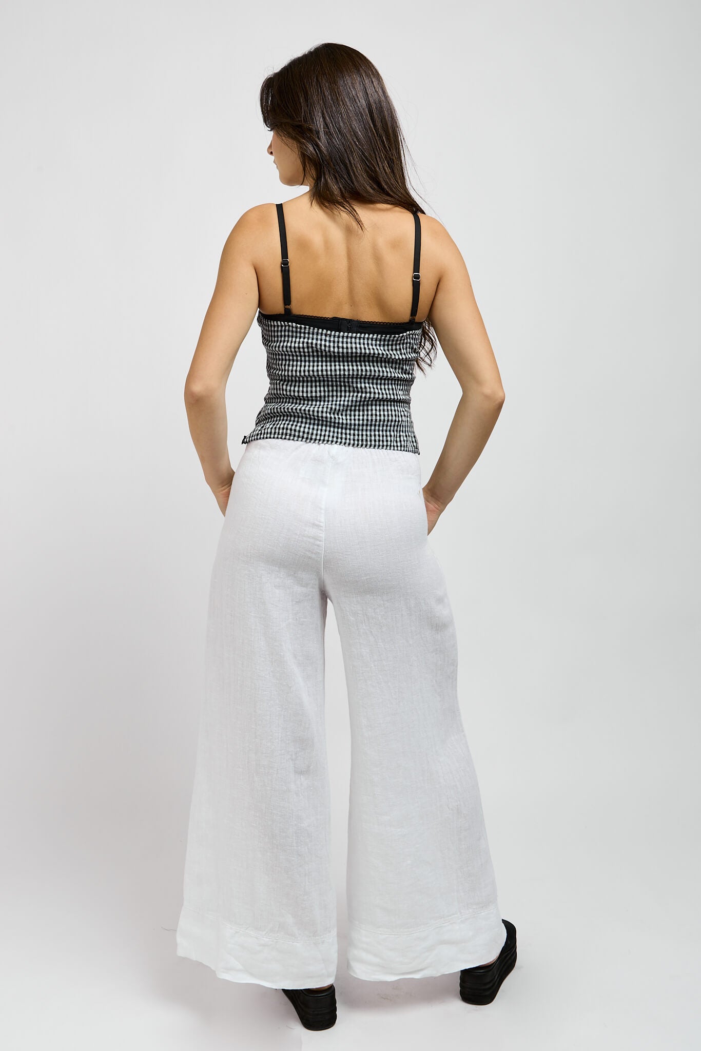Womens white wide leg italian linen pants