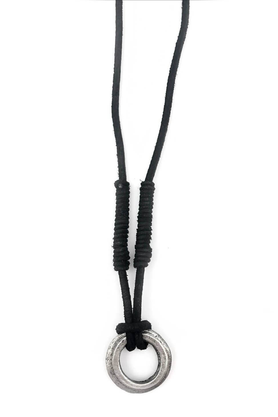 Aadi Silver Ring Black Leather Necklace