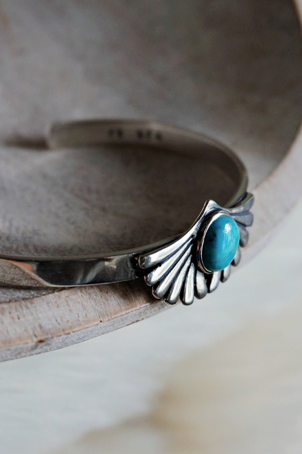 sterling silver cuff bracelet with genuine turquoise stone