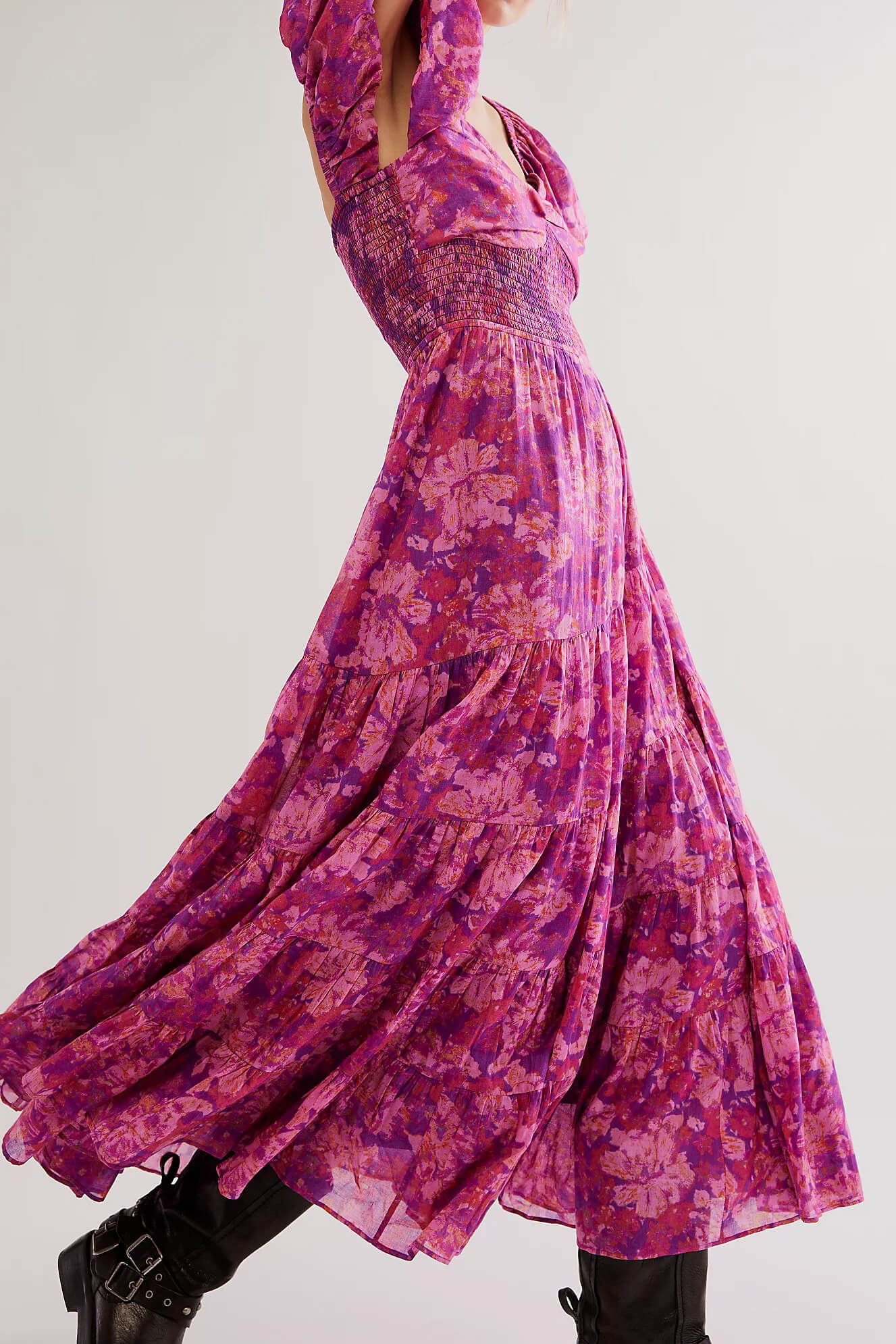 magenta floral puff sleeve maxi free people