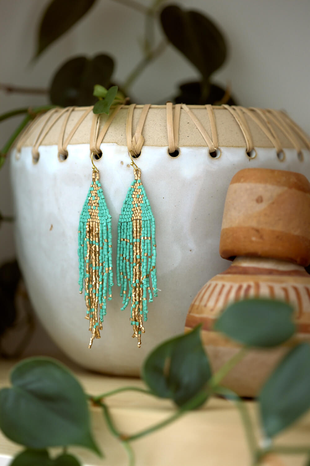 Women's beaded long earrings 