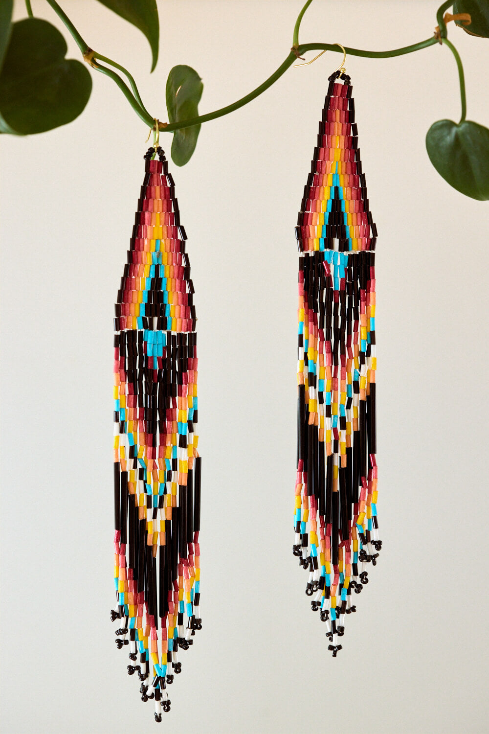 Colorful long beaded earrings