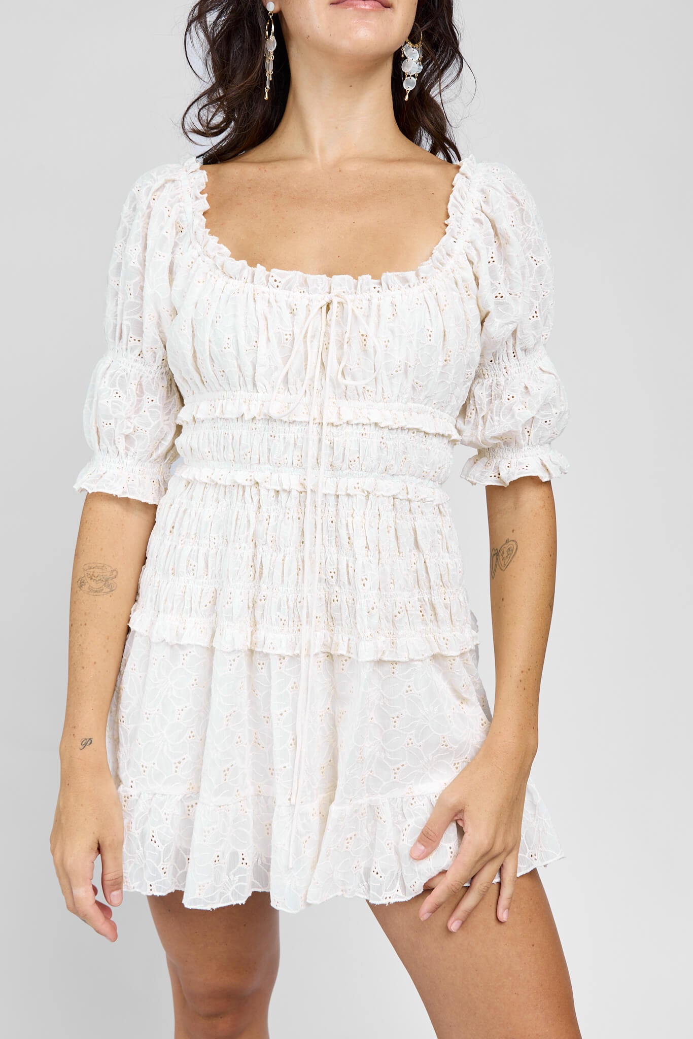Womens dainty ivory half sleeve dress with lining