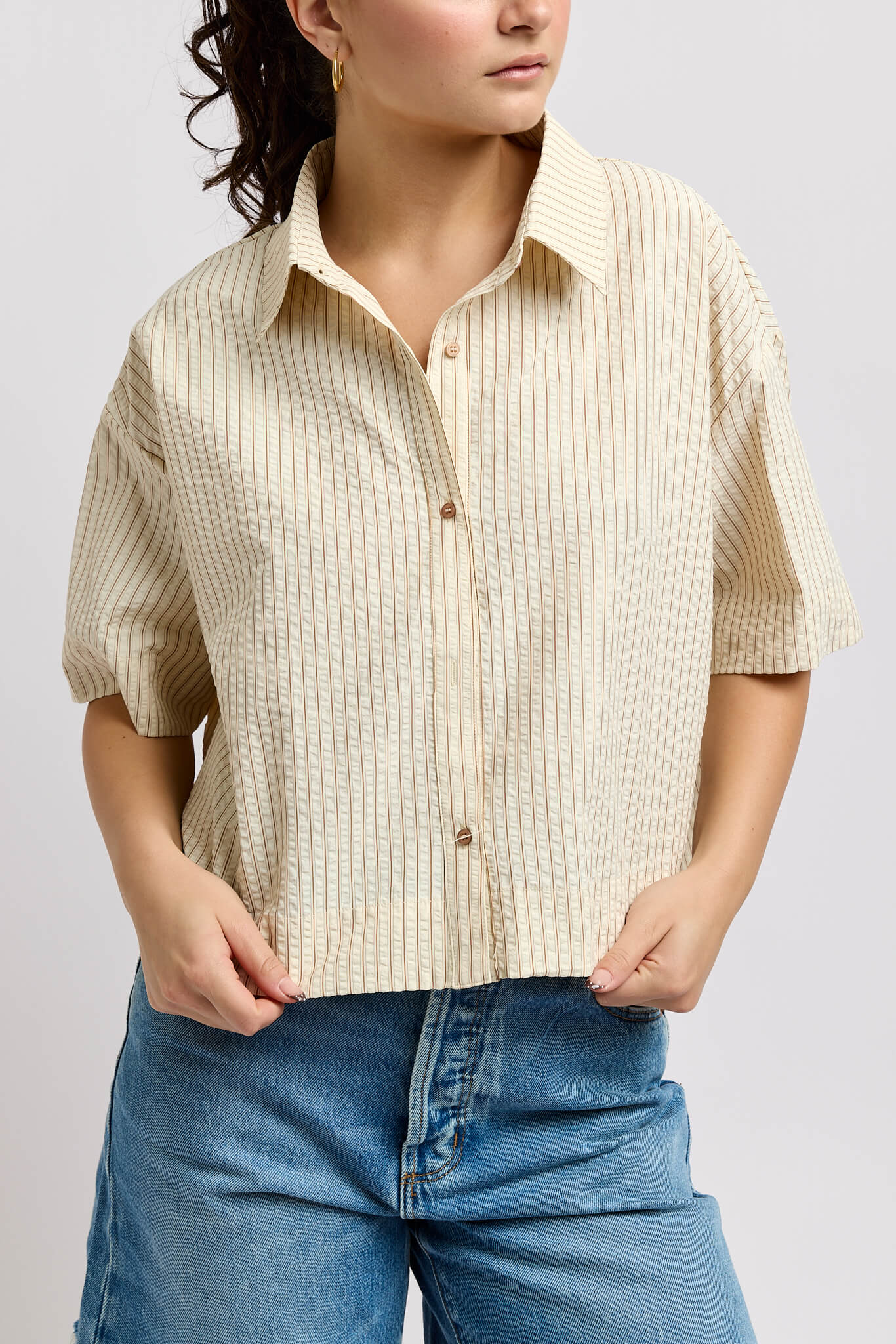 Womens textured shirt with vertical stripes