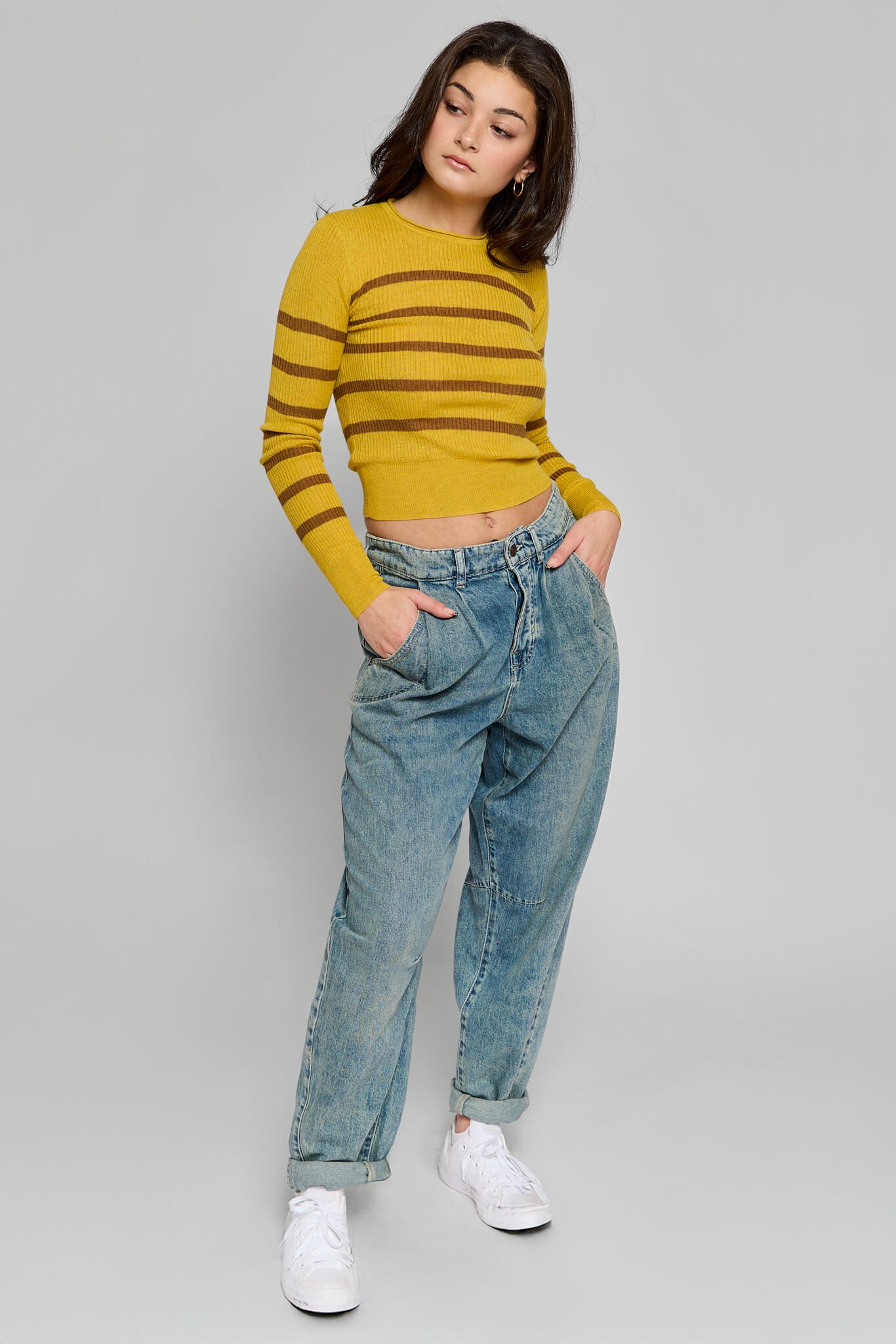 Womens striped yellow and brown sweater top