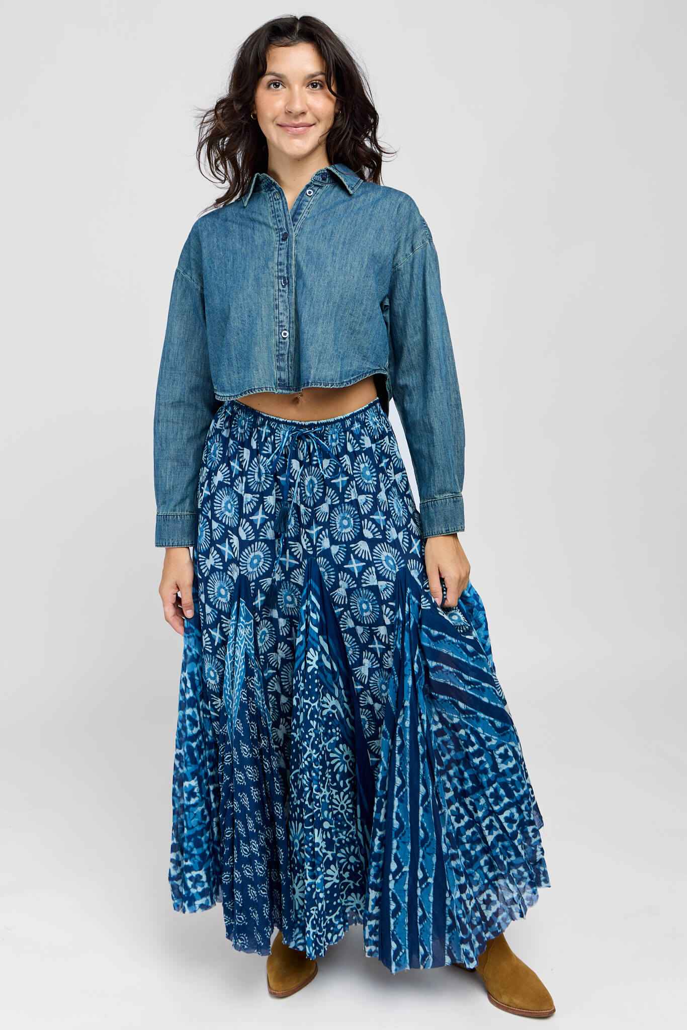 Going Places Crop Denim Buttonup