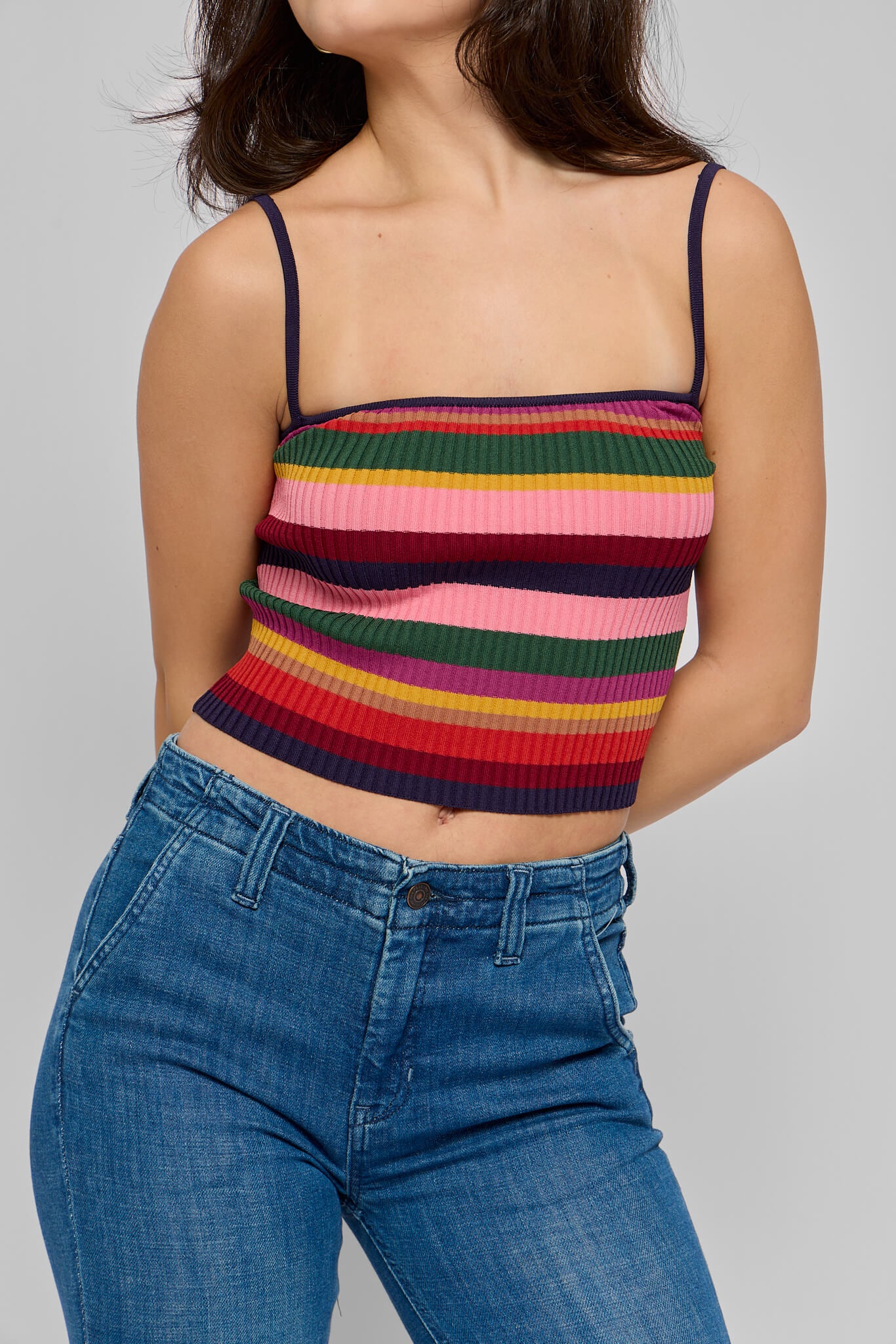 Womens colorful striped spaghetti strap crop top