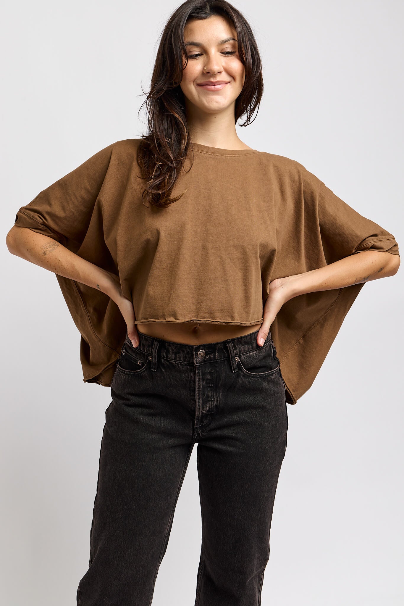Womens oversized brown short sleeve