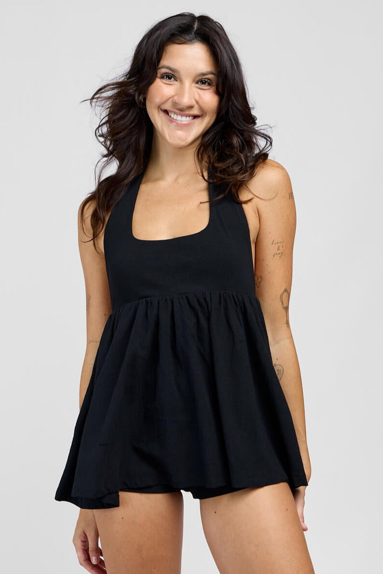 Womens halter neck romper with skirt