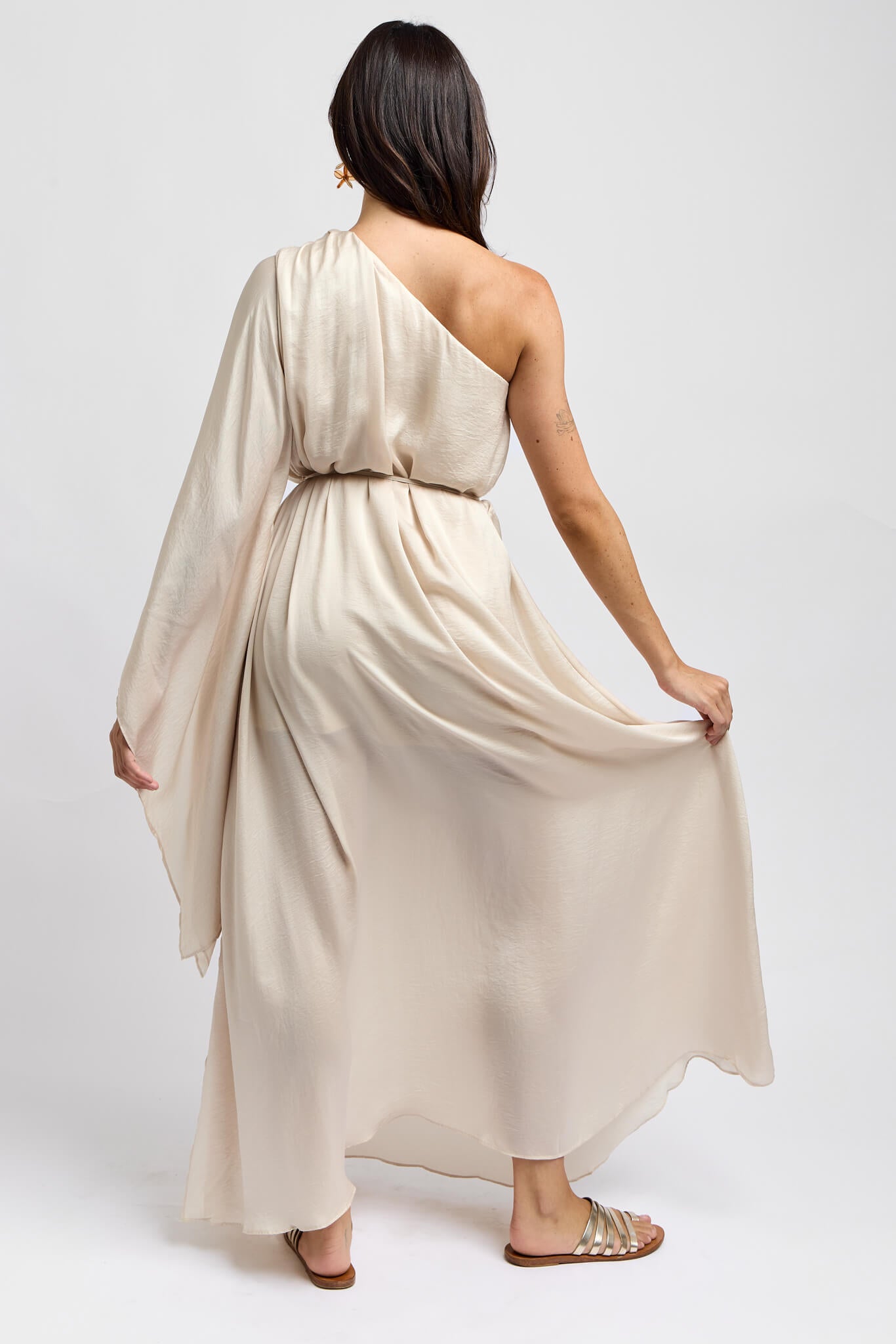 Womens maxi dress with flare shoulder sleeve