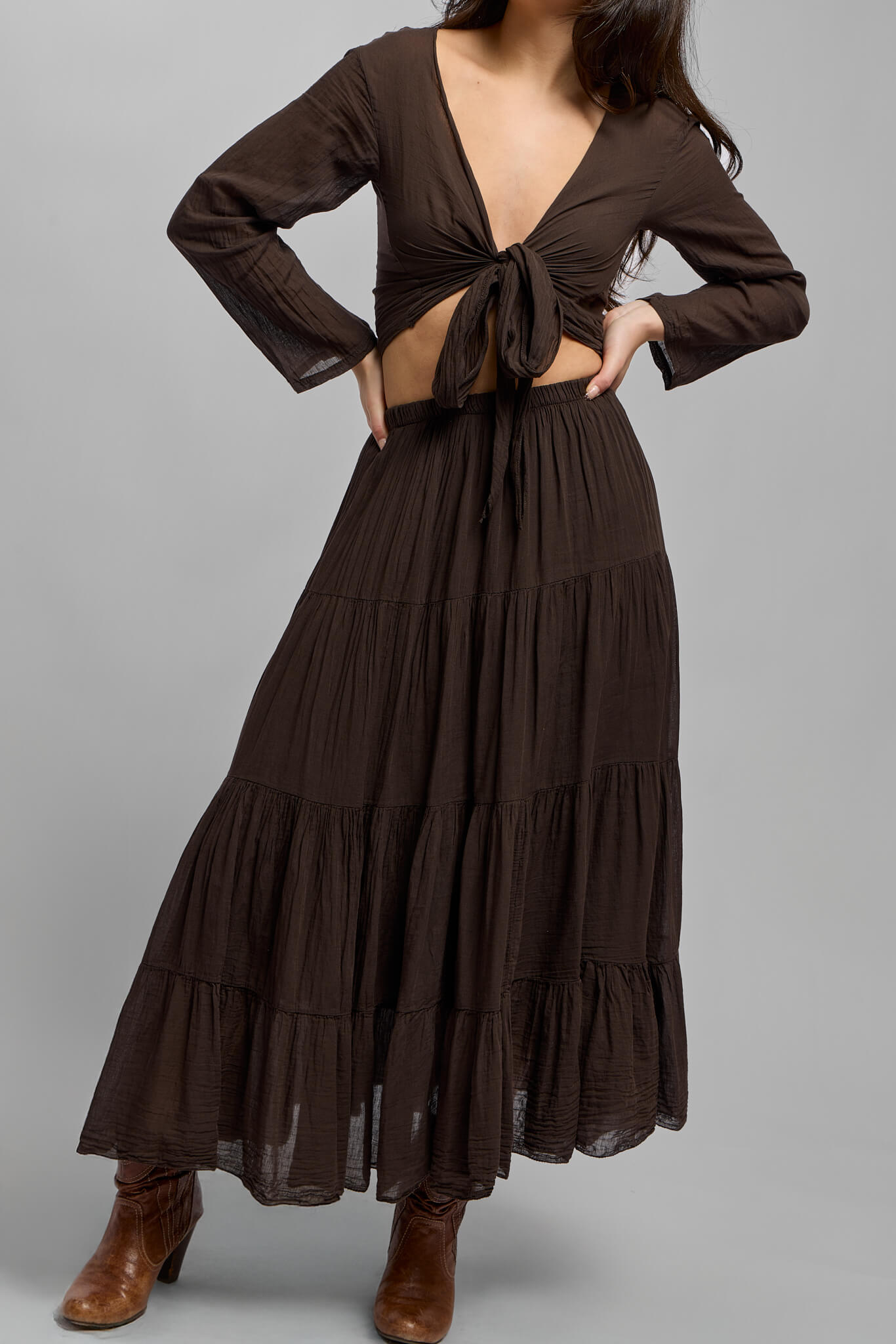 Womens flowy brown maxi skirt