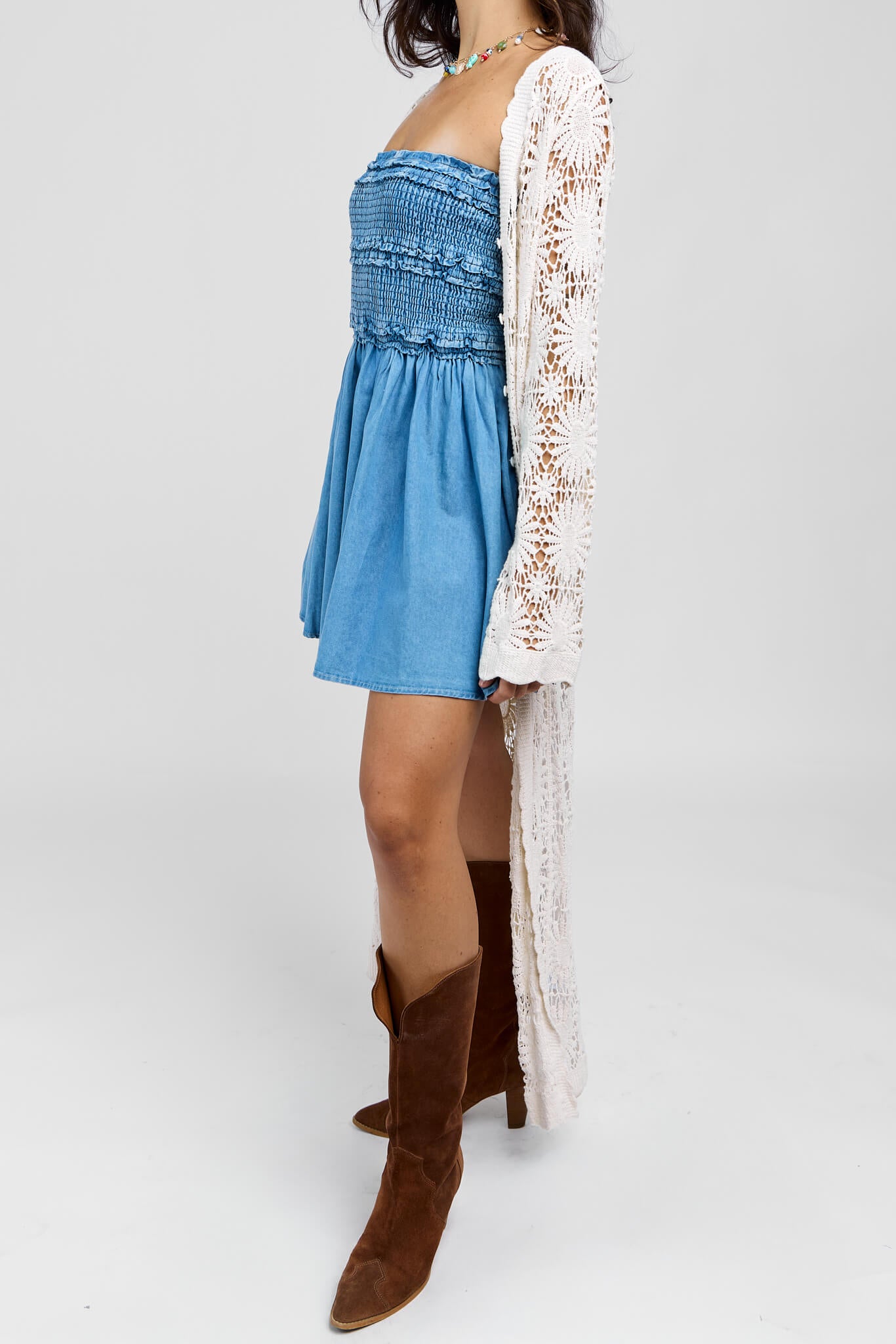 Womens long knitted cardigan with wide sleeves