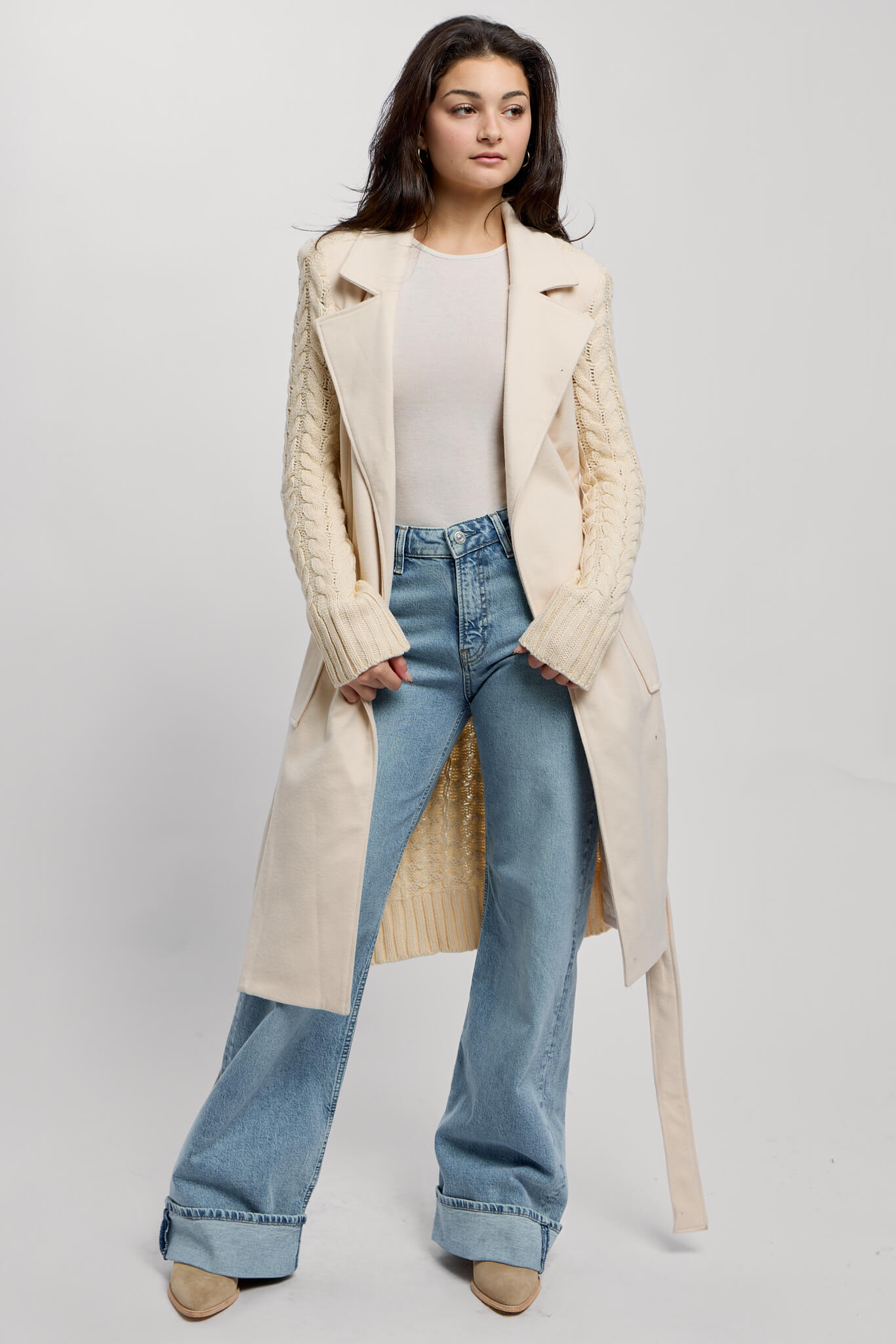 Womens cable knit sleeves with a optional waist tie