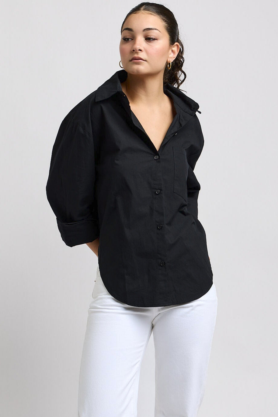 Womens collard black buttonup top