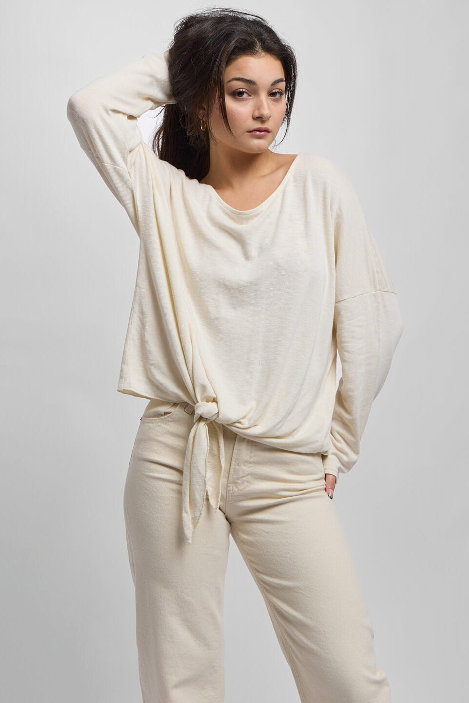 Womens relaxed fit ivory cotton long sleeve